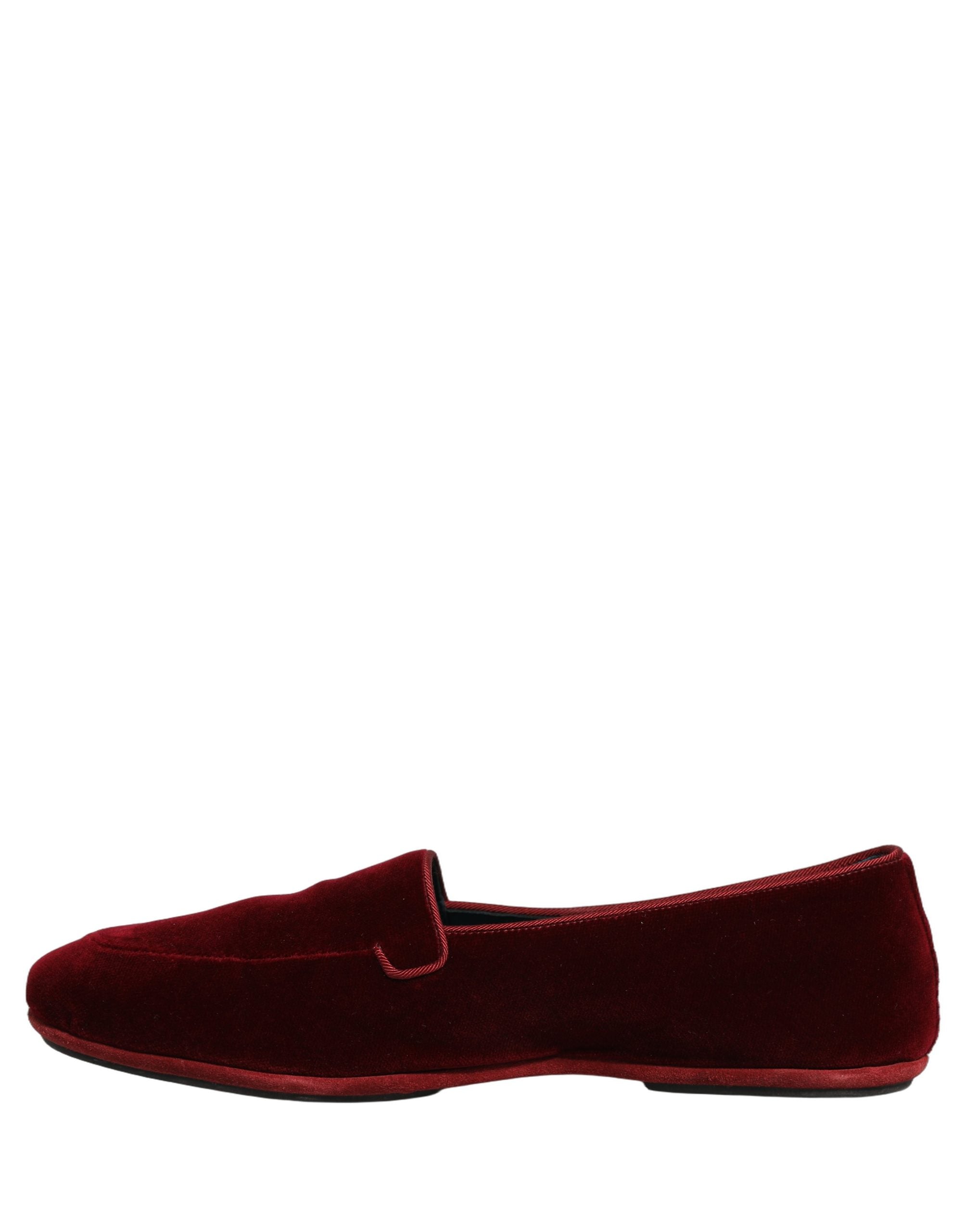 Dolce & Gabbana Maroon Velvet Slip On Men Flats Loafers Shoes