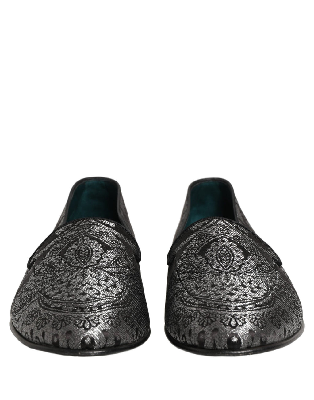 Dolce & Gabbana Silver Jacquard Leather Slip On Loafers Shoes