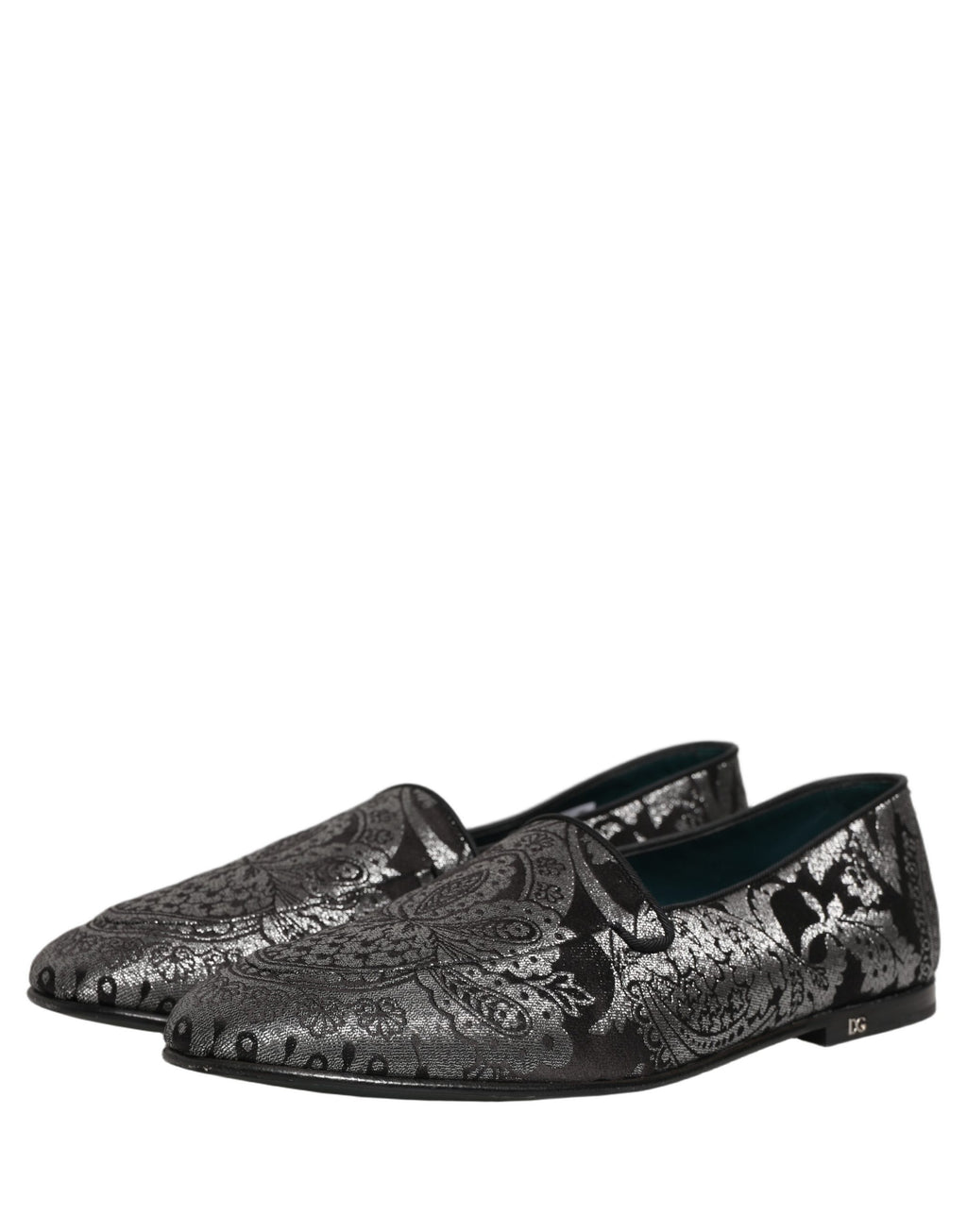 Dolce & Gabbana Silver Jacquard Leather Slip On Loafers Shoes