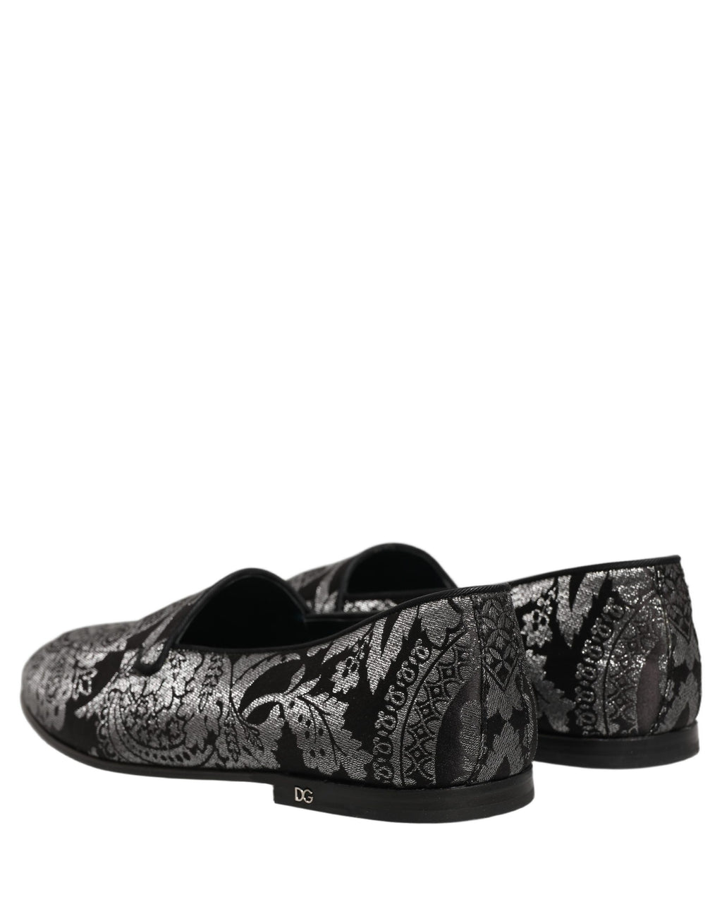 Dolce & Gabbana Silver Jacquard Leather Slip On Loafers Shoes