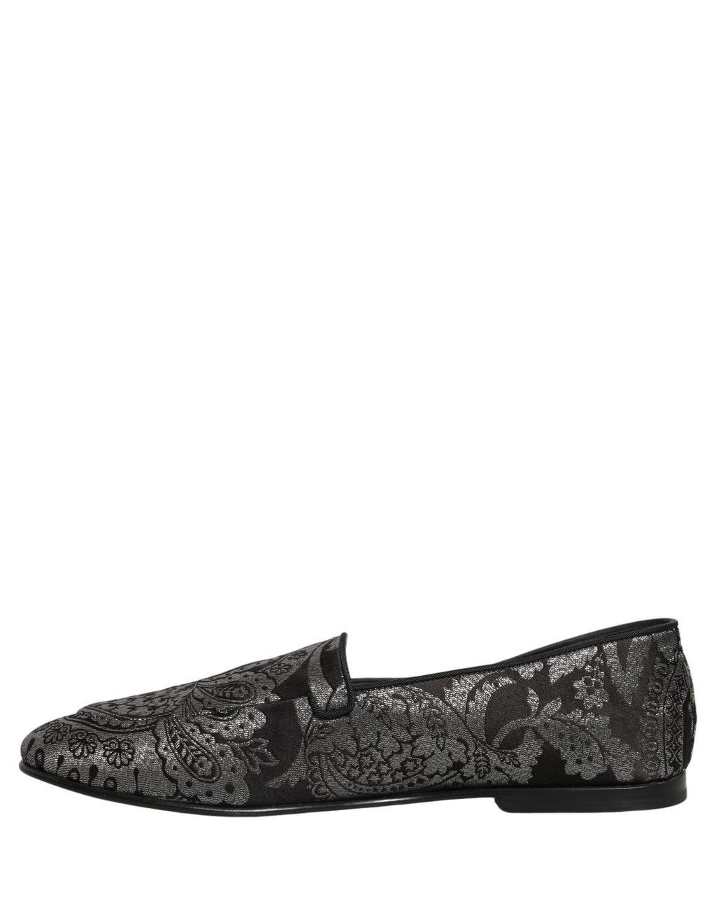 Dolce & Gabbana Silver Jacquard Leather Slip On Loafers Shoes