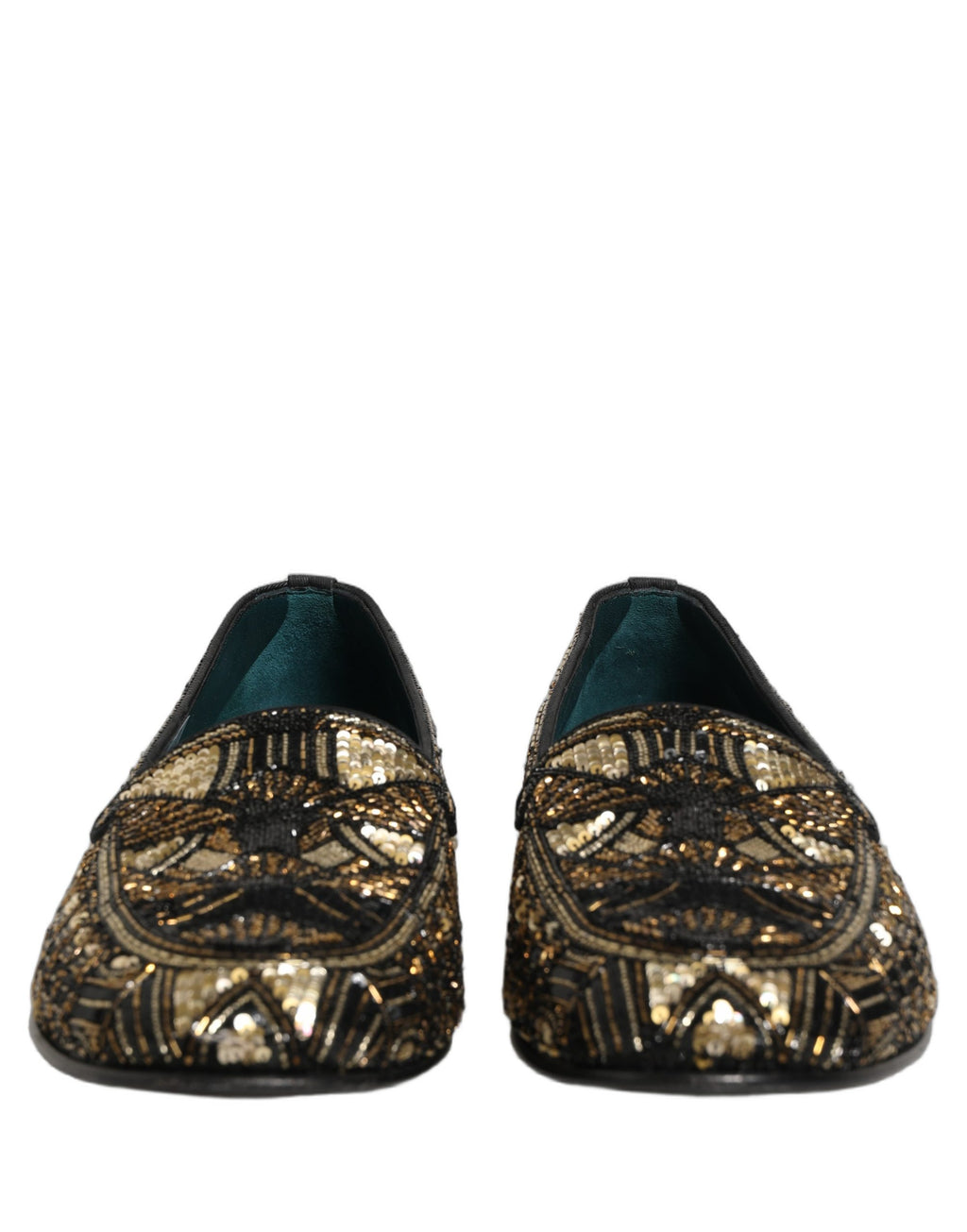 Dolce & Gabbana Black Gold Embellished Slip On Loafers Shoes