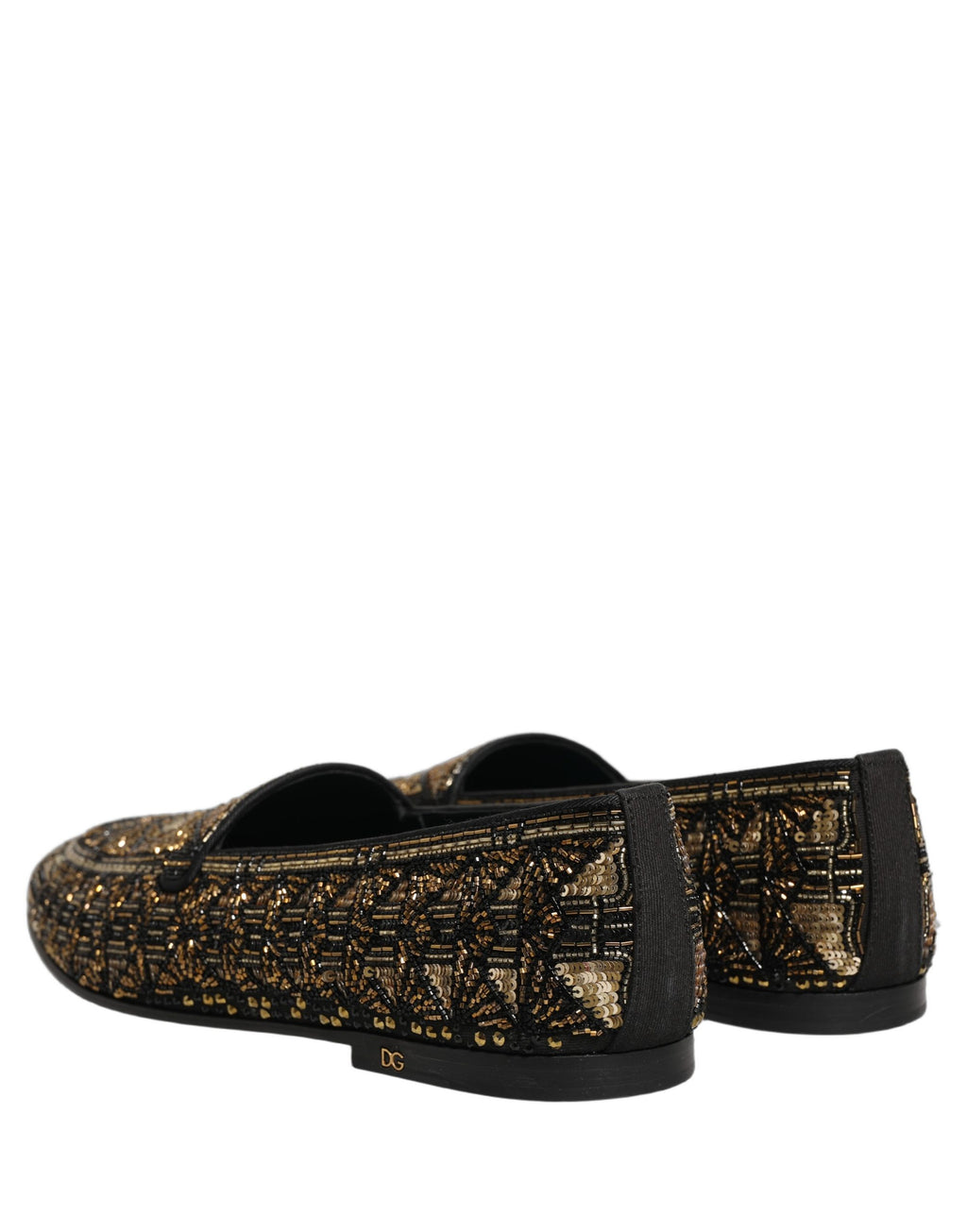 Dolce & Gabbana Black Gold Embellished Slip On Loafers Shoes