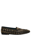 Dolce & Gabbana Black Gold Embellished Slip On Loafers Shoes
