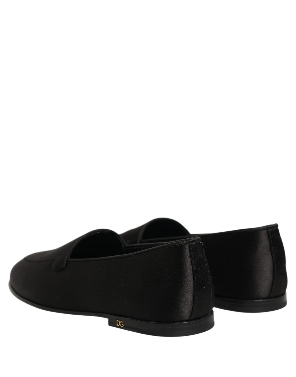 Dolce & Gabbana Black Satin Logo Slip On Flats Loafers Shoes