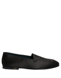 Dolce & Gabbana Black Satin Logo Slip On Flats Loafers Shoes
