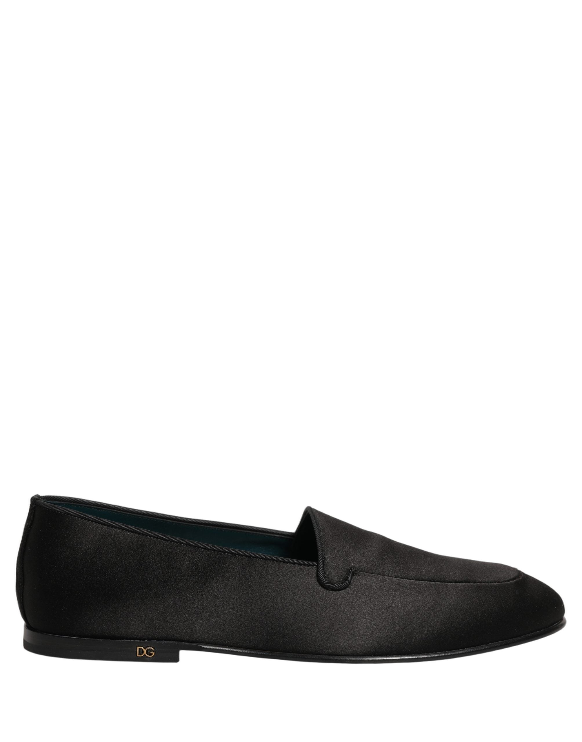 Dolce & Gabbana Black Satin Logo Slip On Flats Loafers Shoes
