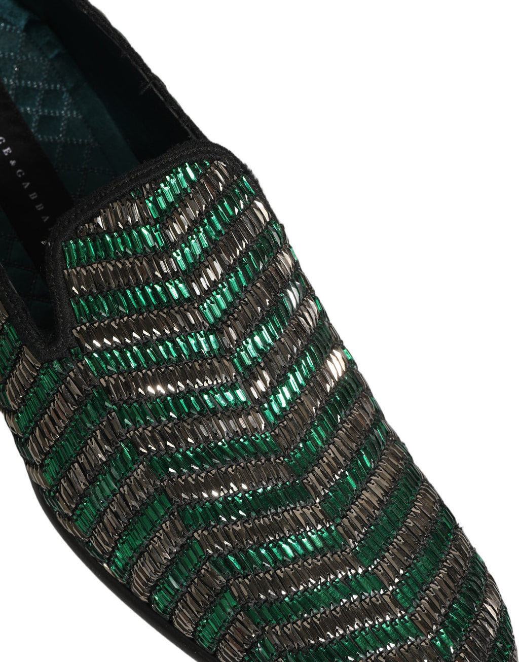 Dolce & Gabbana Silver Green Embellished Dress Loafers Shoes
