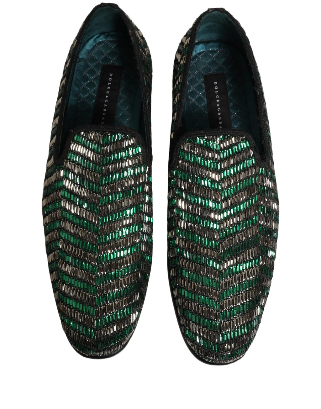 Dolce & Gabbana Silver Green Embellished Dress Loafers Shoes