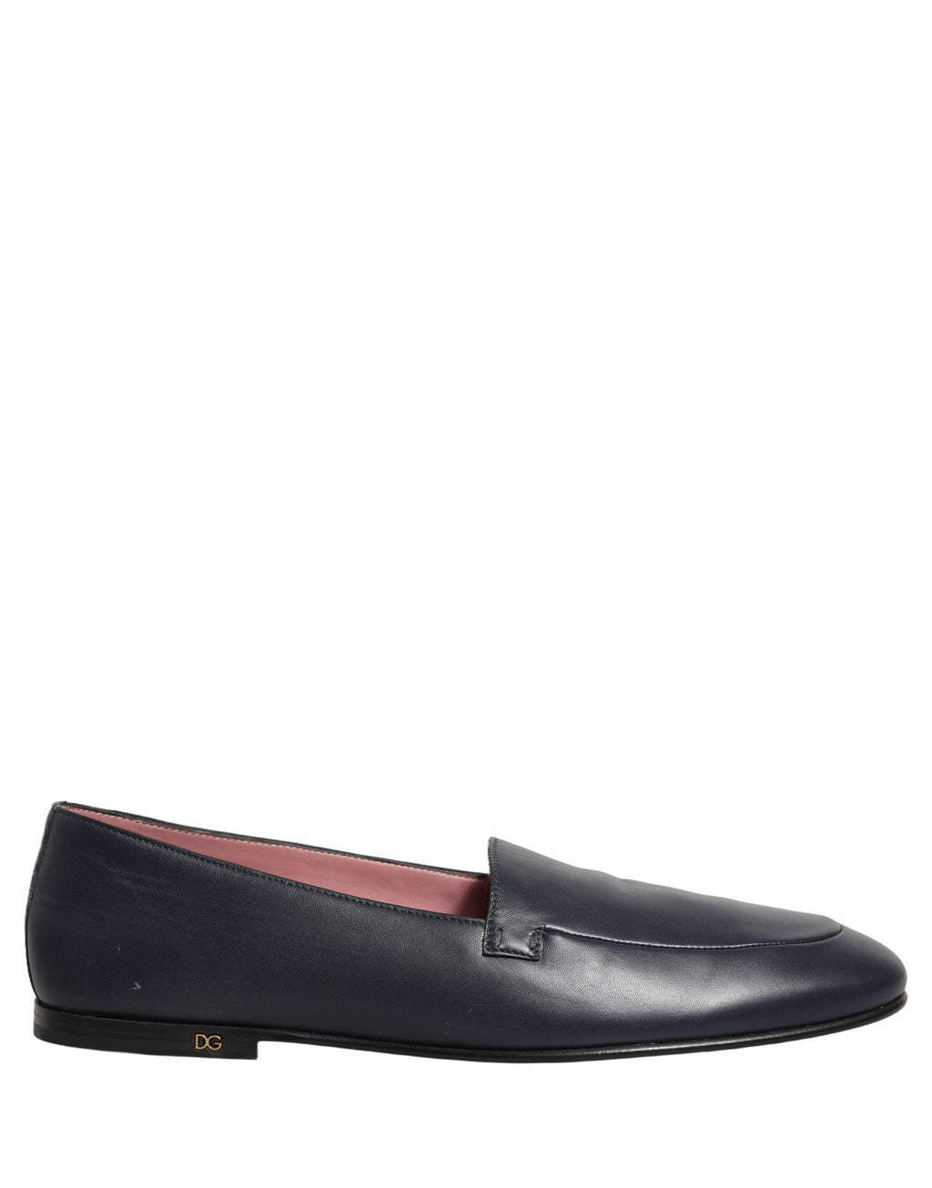 Dolce & Gabbana Navy Blue Leather Logo Slip On Loafers Shoes