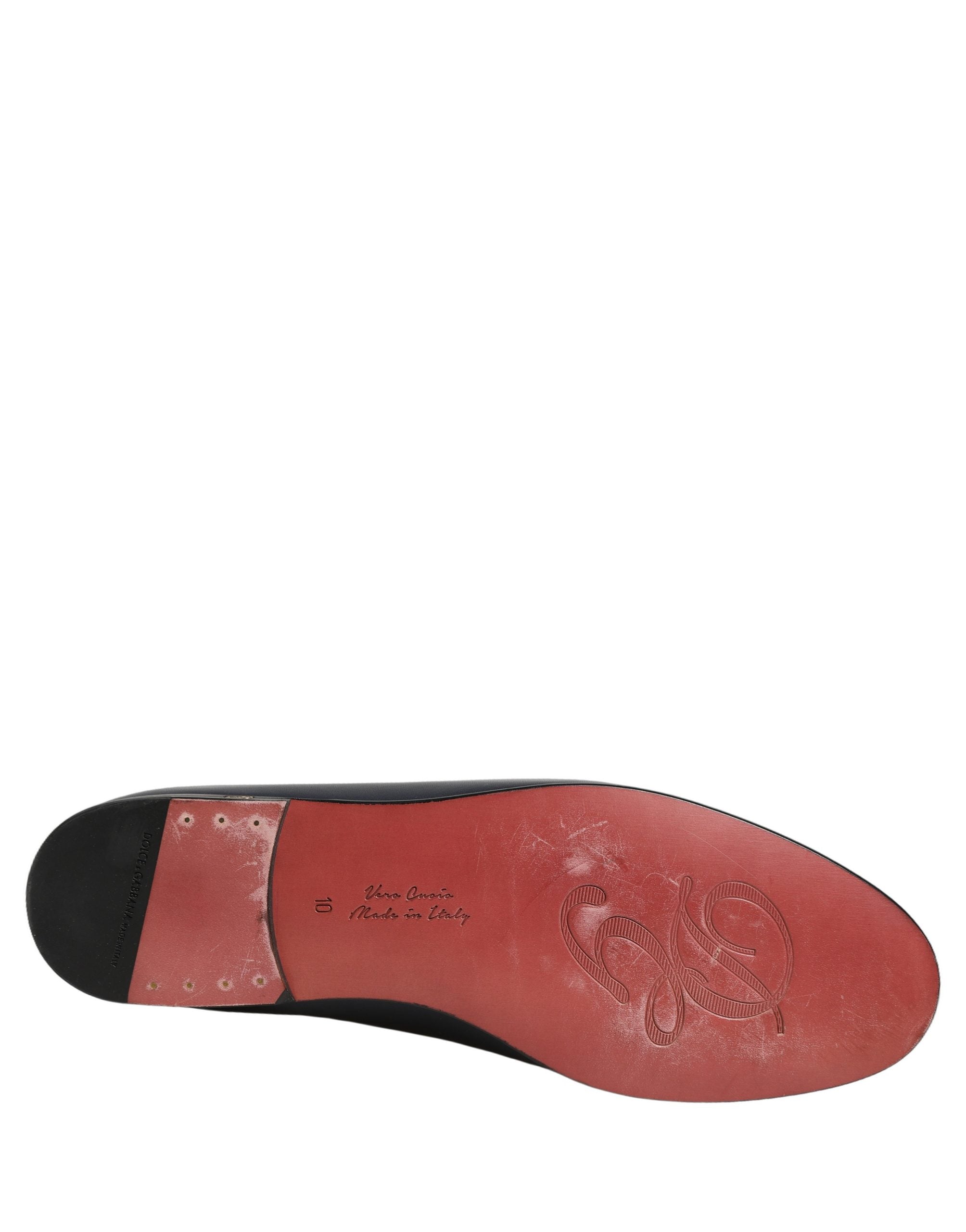 Dolce & Gabbana Navy Blue Leather Logo Slip On Loafers Shoes