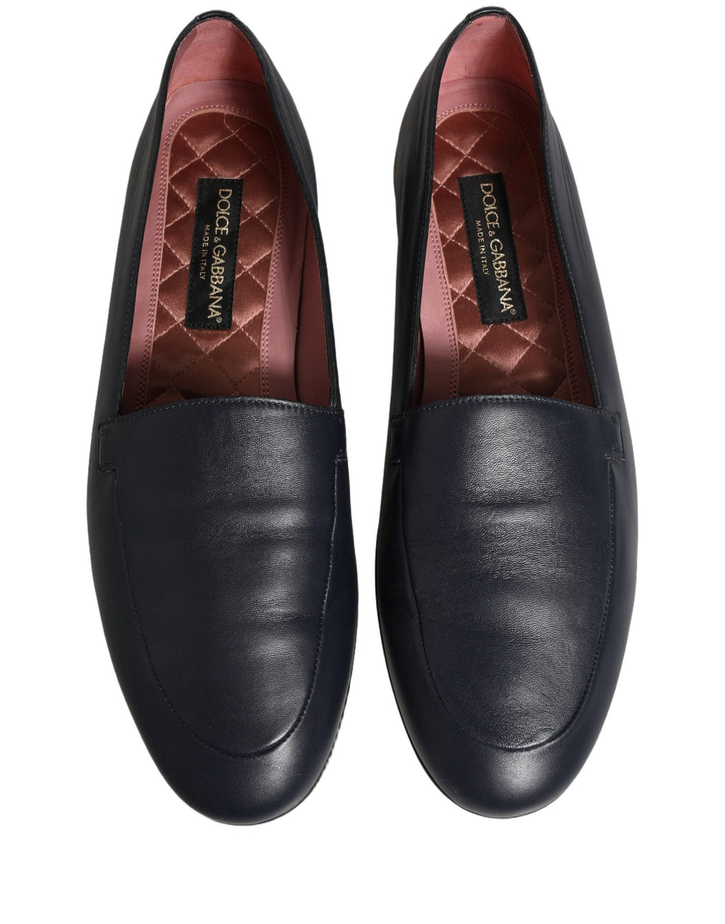 Dolce & Gabbana Navy Blue Leather Logo Slip On Loafers Shoes