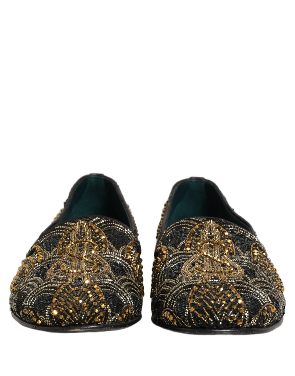 Dolce & Gabbana Black Gold Embellished Dress Loafers Shoes
