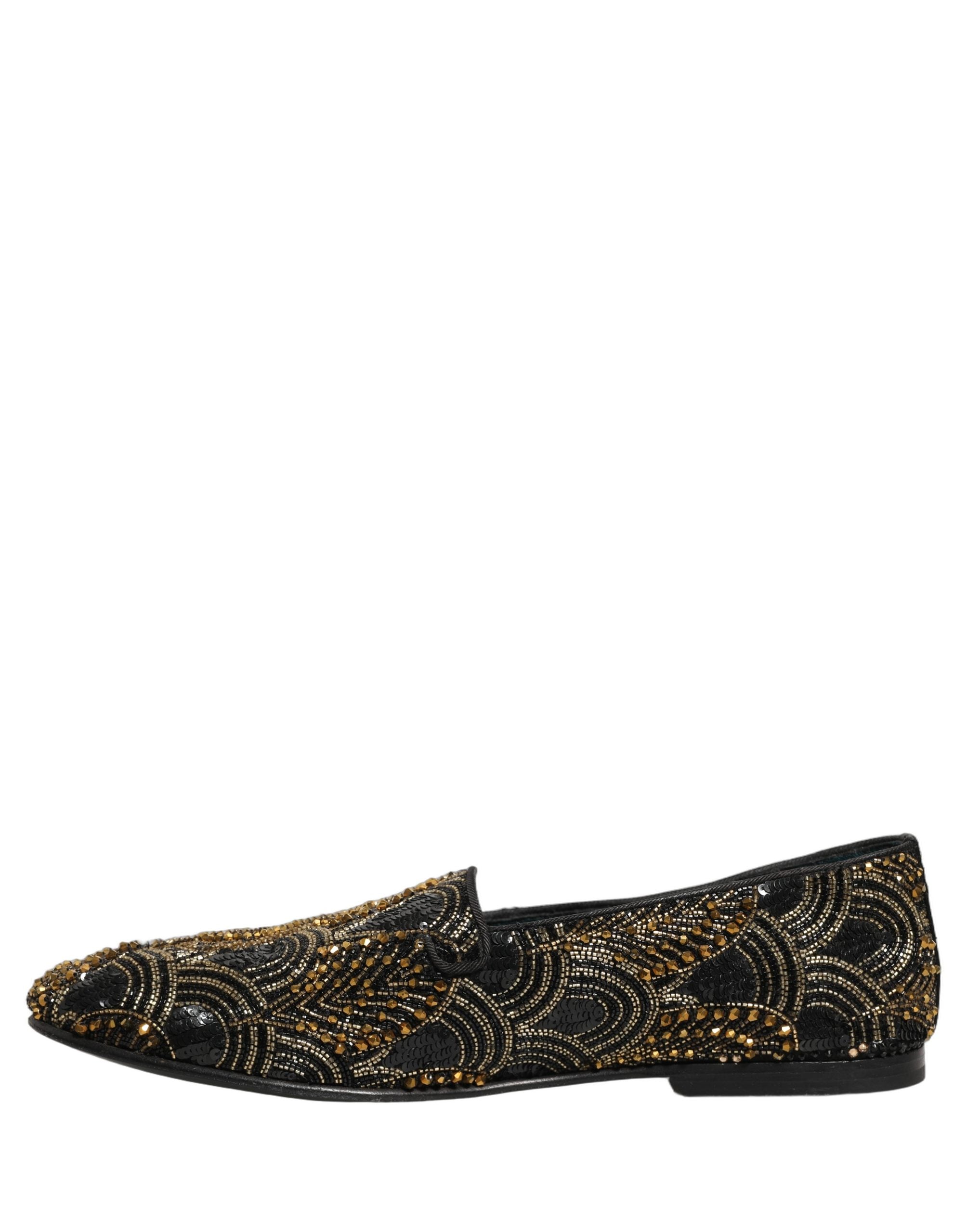 Dolce & Gabbana Black Gold Embellished Dress Loafers Shoes