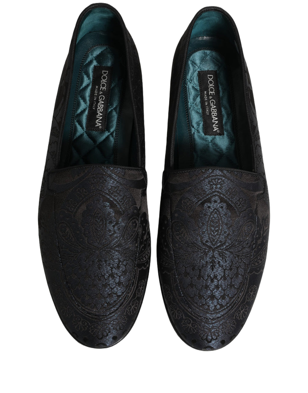 Dolce & Gabbana Blue Jacquard Leather Slip On Loafers Shoes