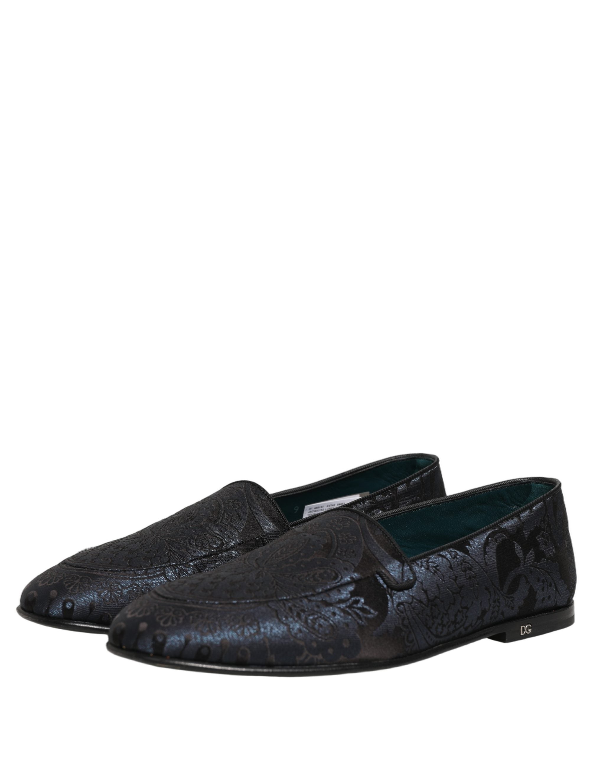 Dolce & Gabbana Blue Jacquard Leather Slip On Loafers Shoes