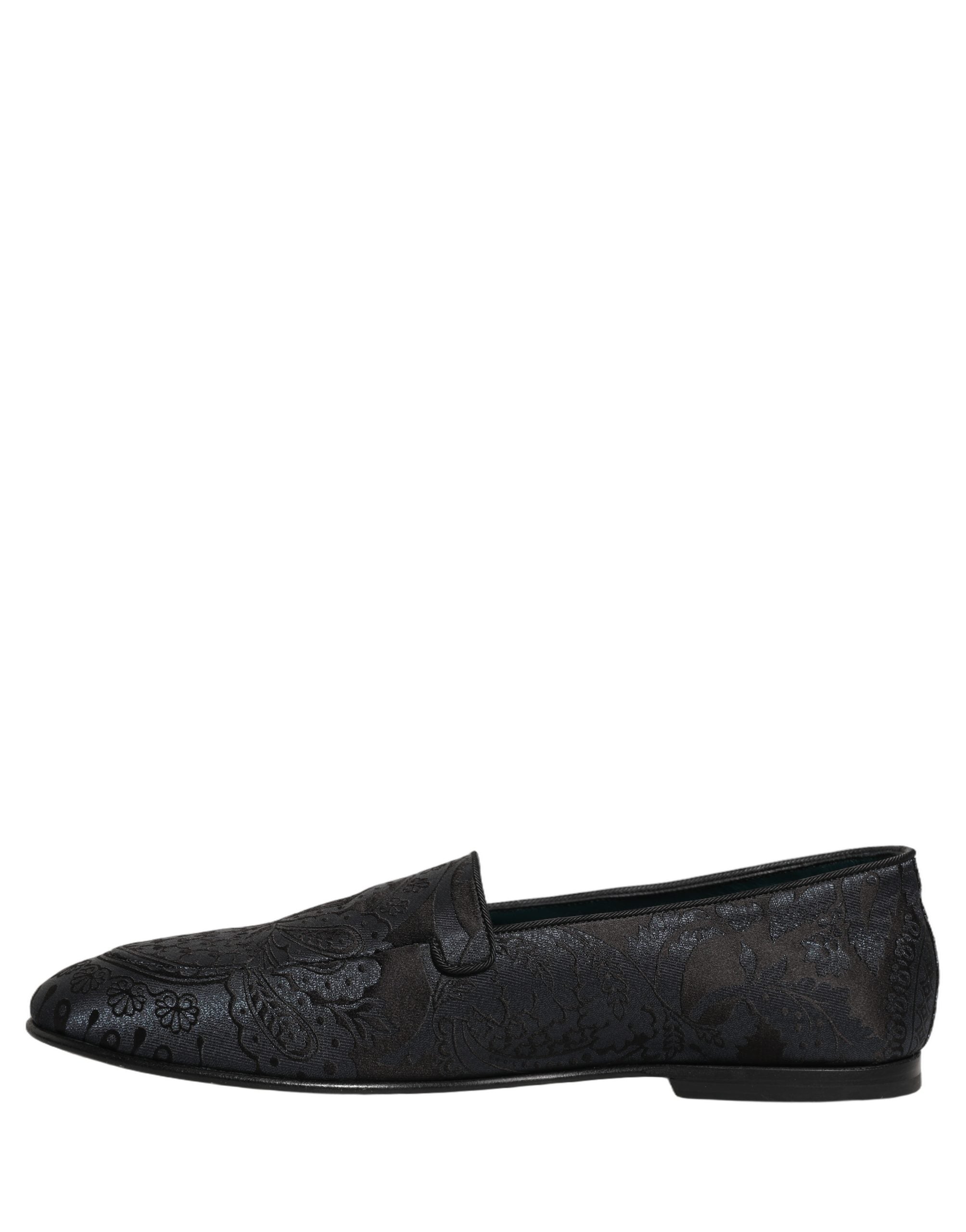 Dolce & Gabbana Blue Jacquard Leather Slip On Loafers Shoes