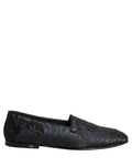 Dolce & Gabbana Blue Jacquard Leather Slip On Loafers Shoes