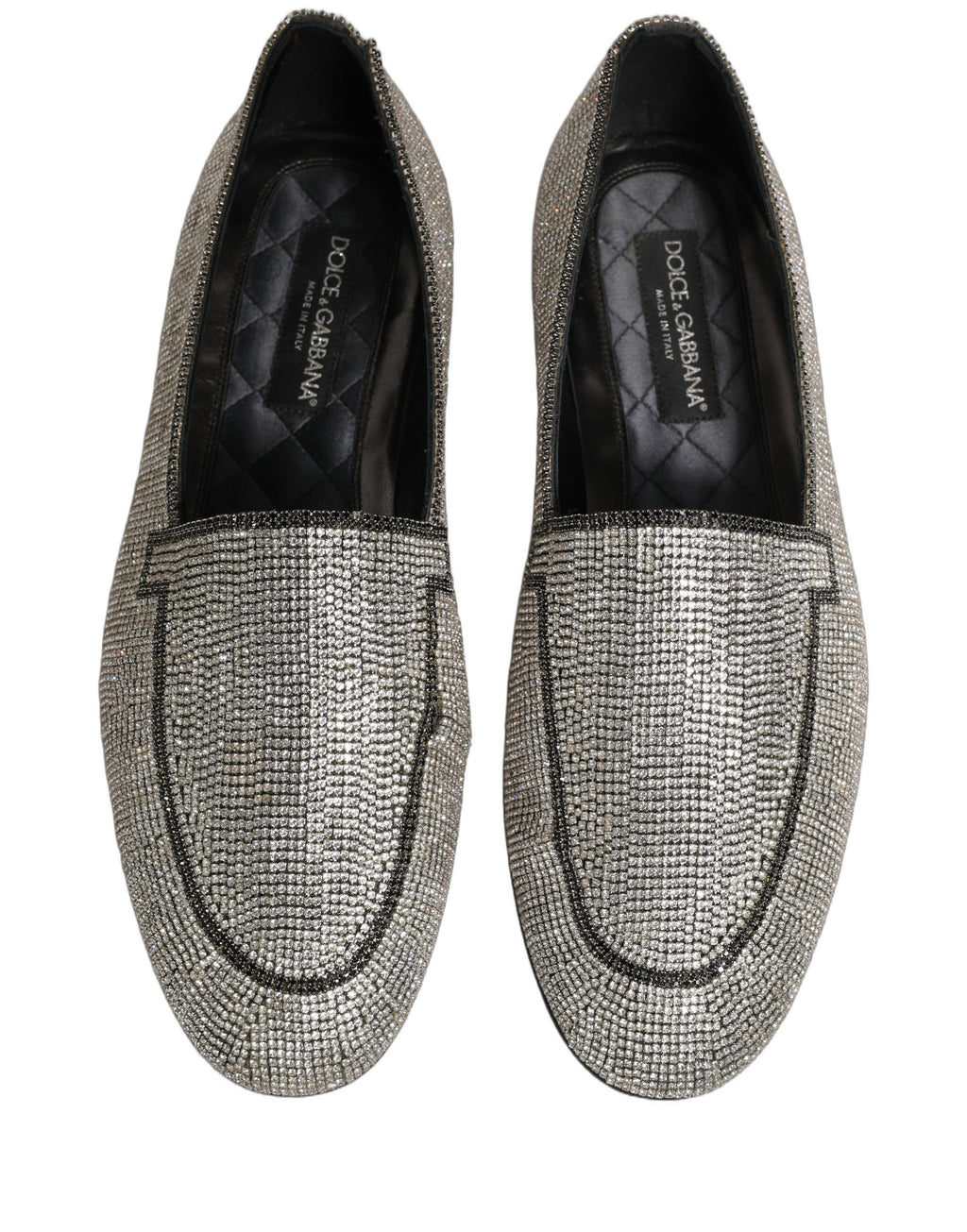 Dolce & Gabbana Silver Crystal Embellished Men Loafers Shoes