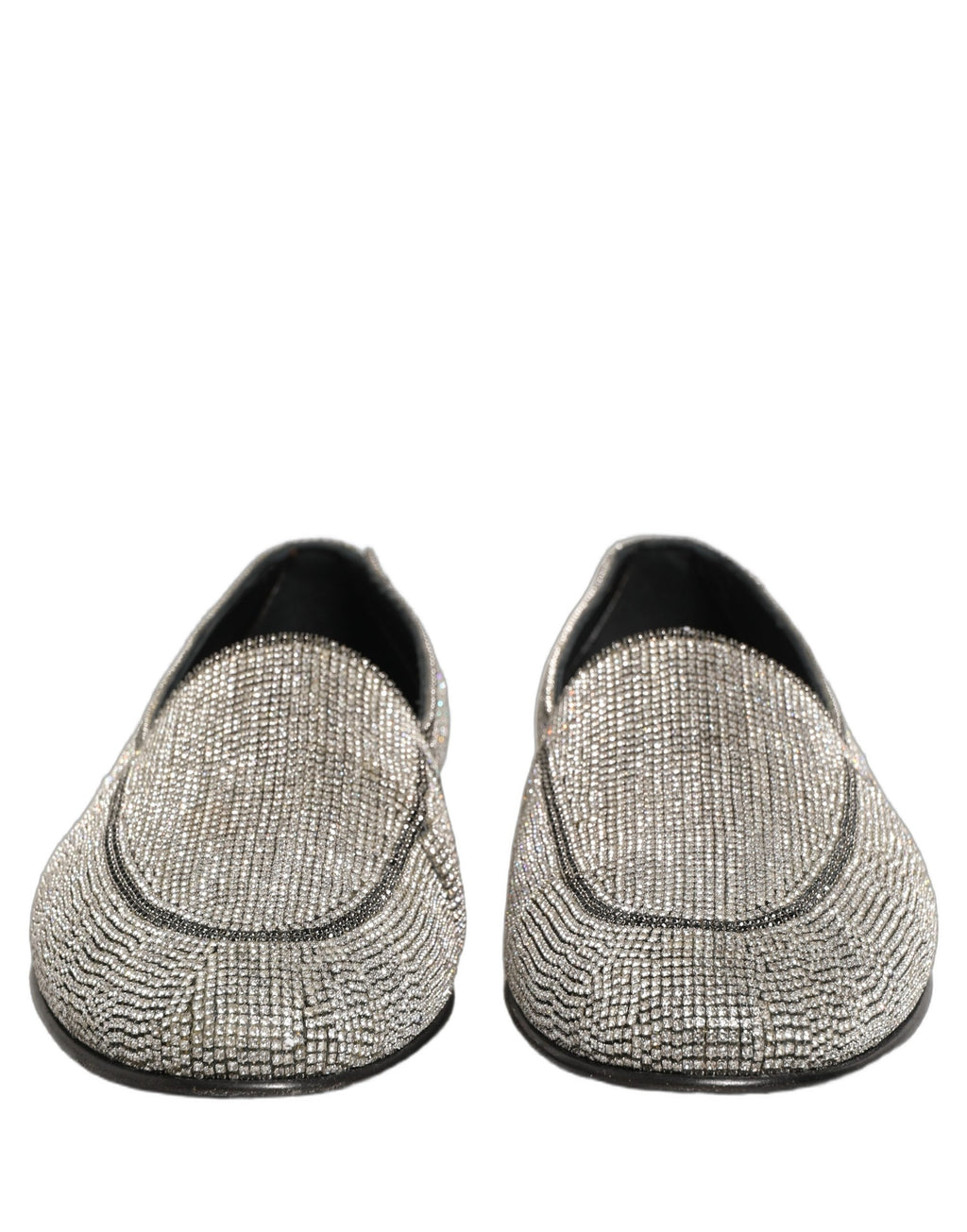 Dolce & Gabbana Silver Crystal Embellished Men Loafers Shoes