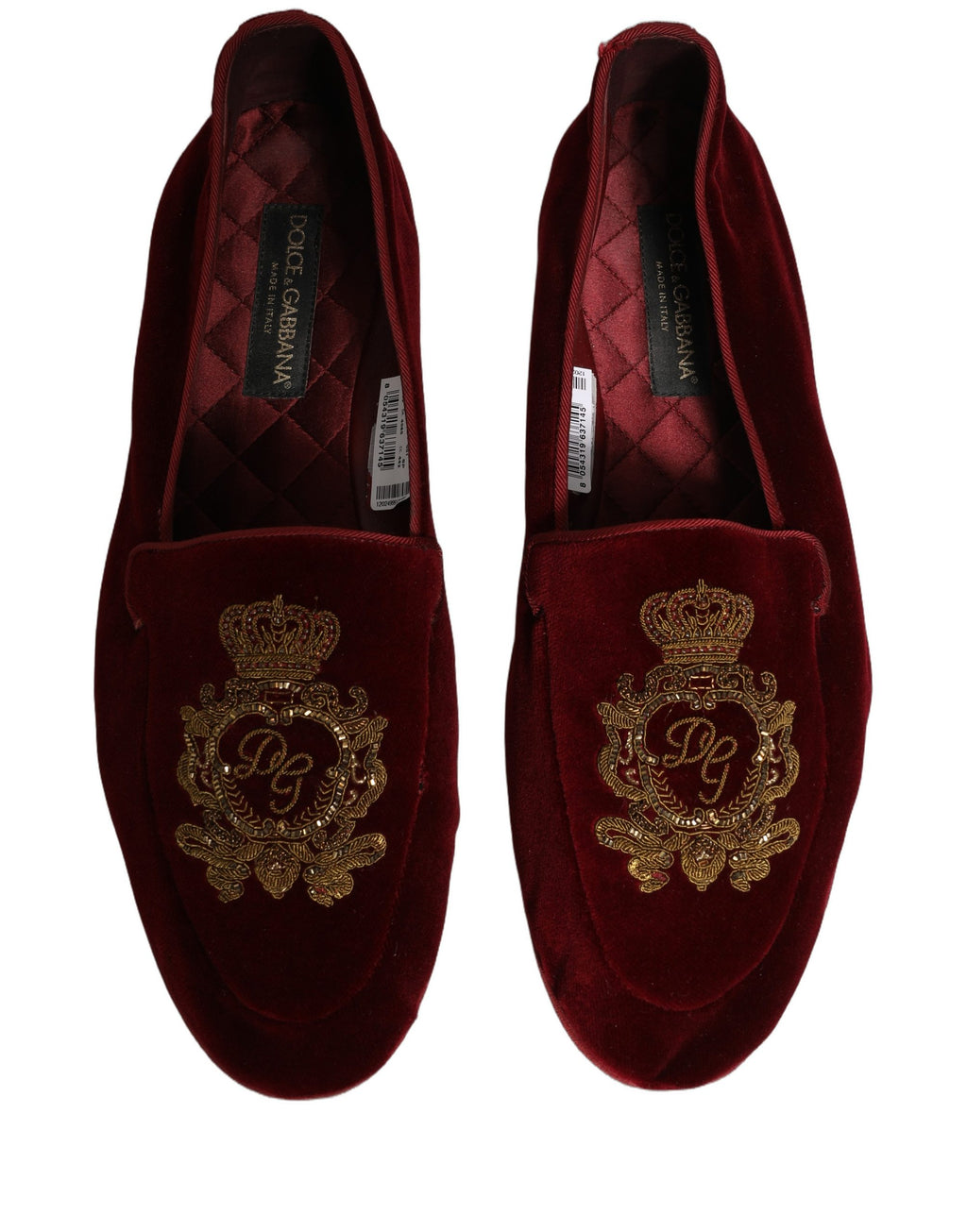 Dolce & Gabbana Maroon Velvet Crown Embroidery Loafers Shoes