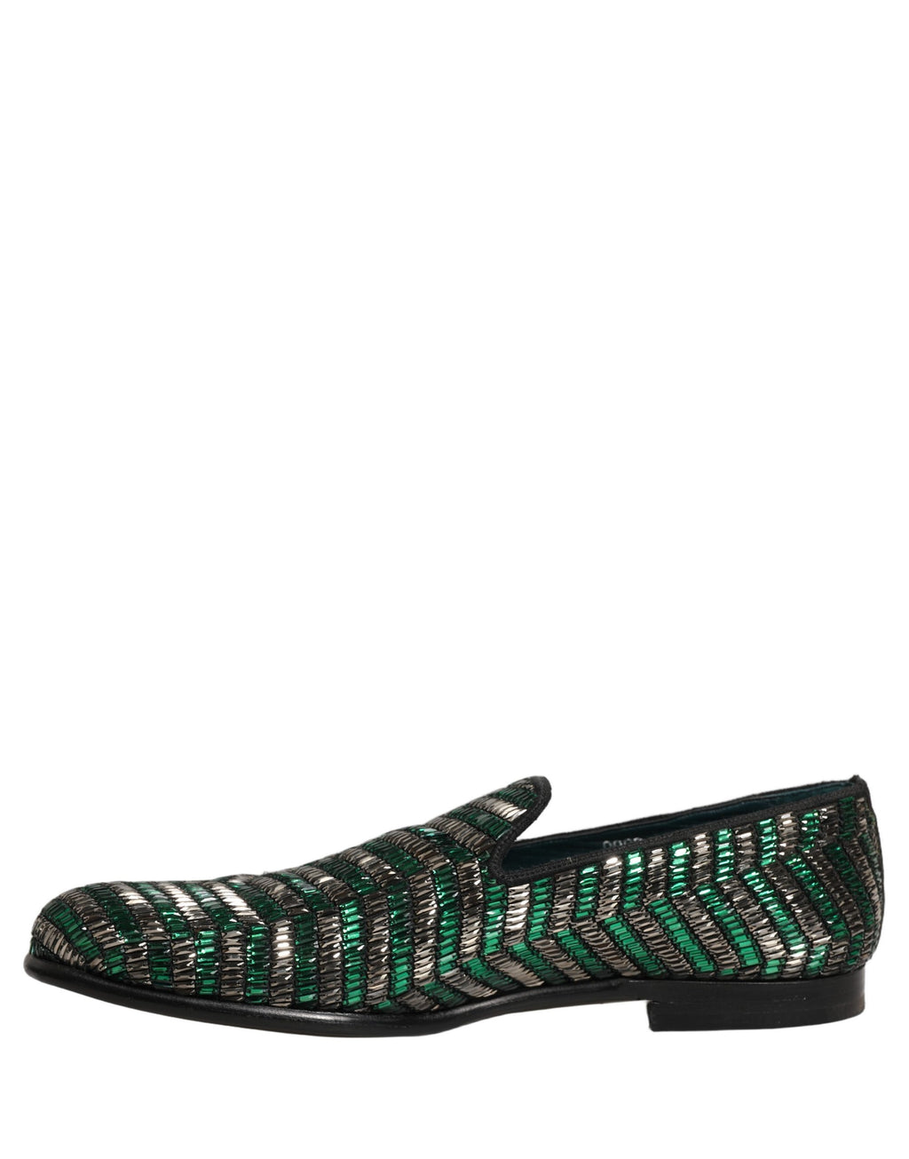 Dolce & Gabbana Silver Green Embellished Dress Loafers Shoes