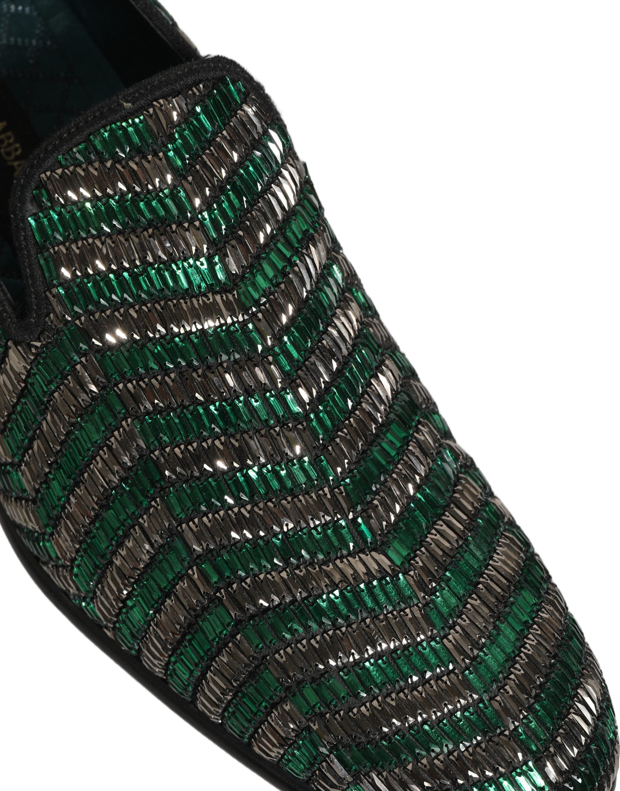 Dolce & Gabbana Silver Green Embellished Dress Loafers Shoes