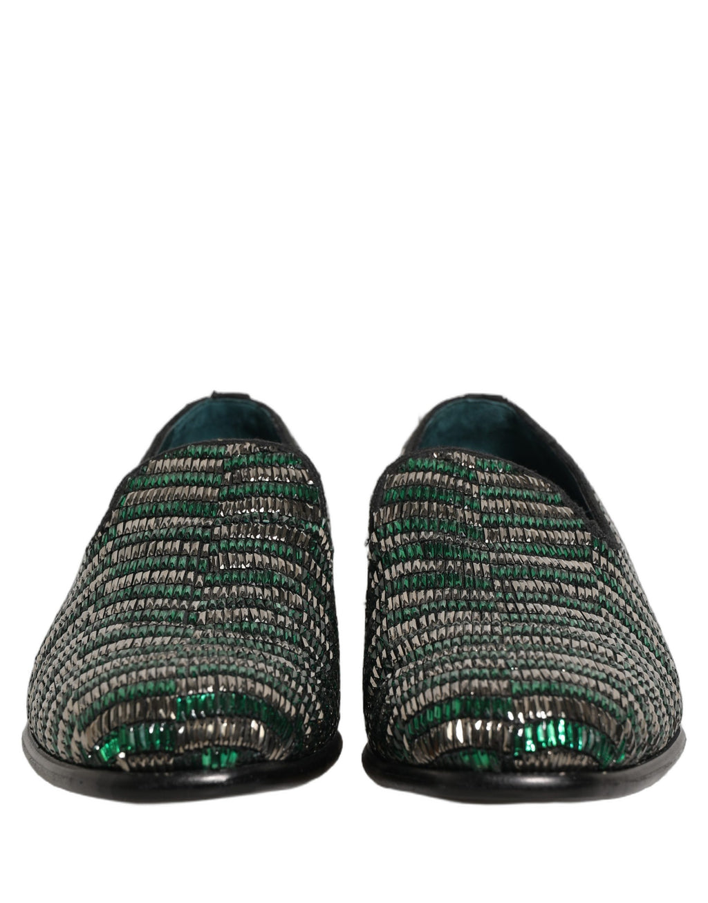Dolce & Gabbana Silver Green Embellished Dress Loafers Shoes