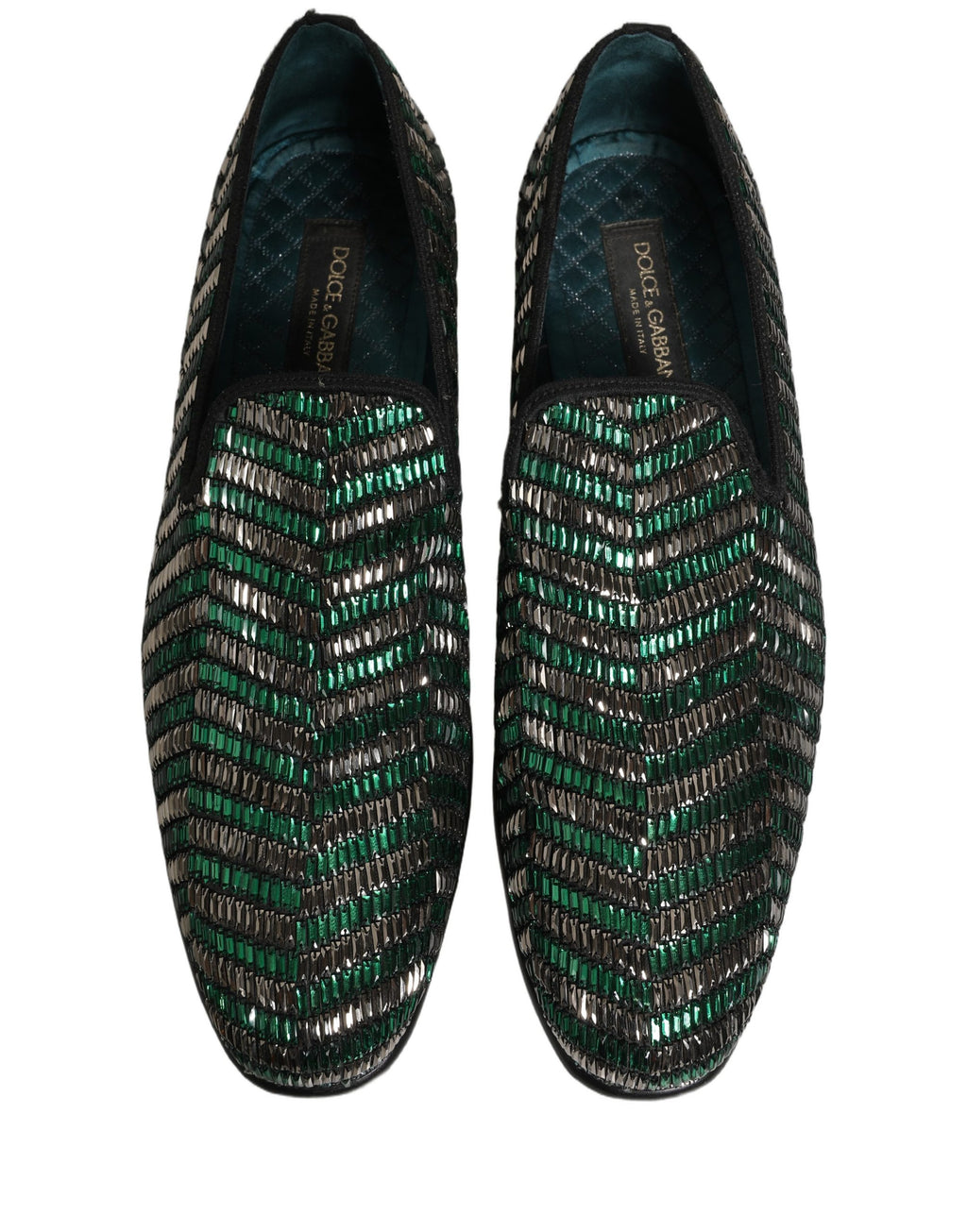 Dolce & Gabbana Silver Green Embellished Dress Loafers Shoes