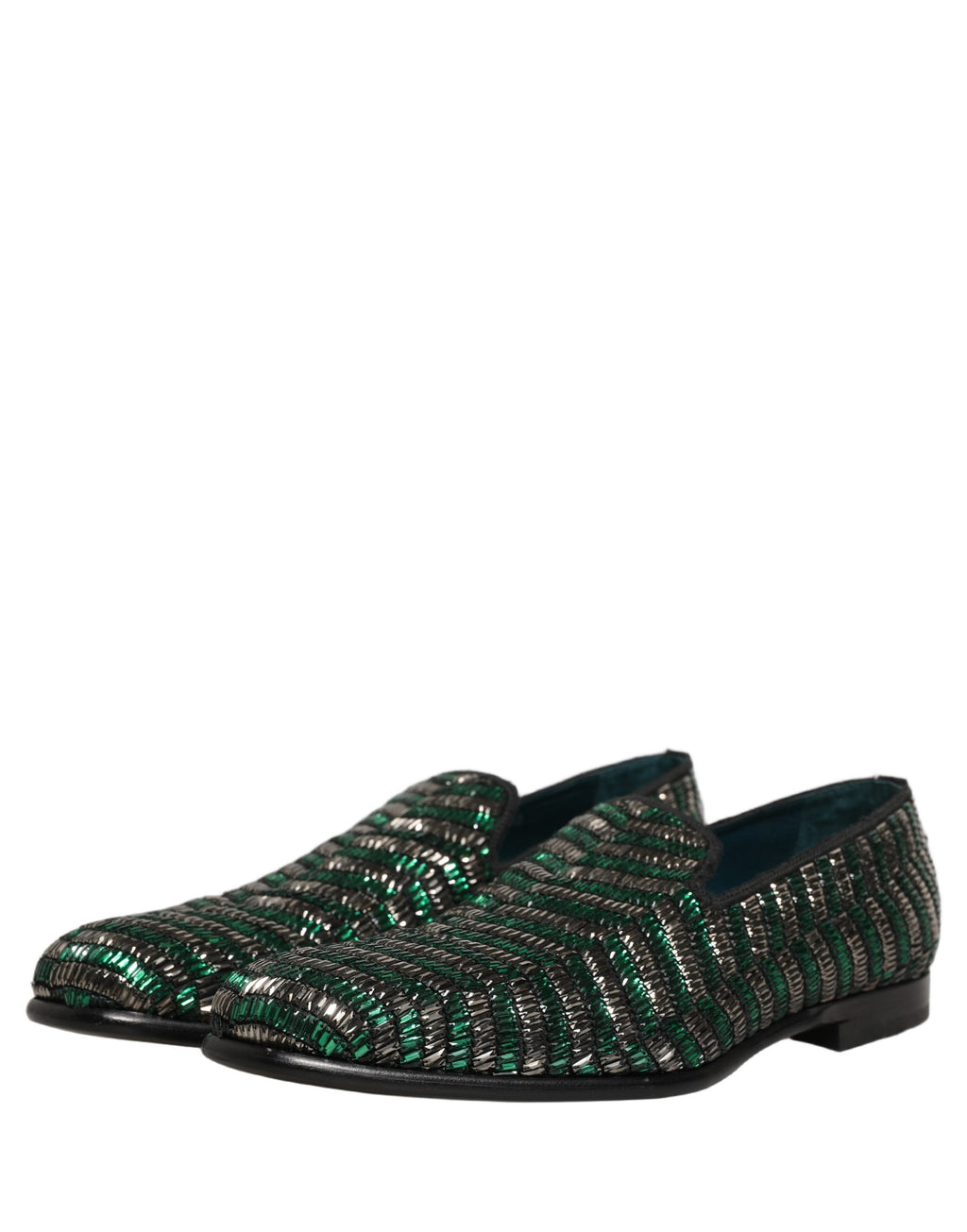 Dolce & Gabbana Silver Green Embellished Dress Loafers Shoes