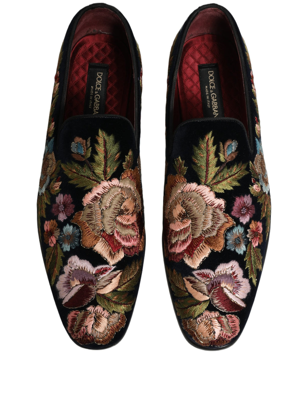 Dolce & Gabbana Black Velvet Floral Embroidery Loafers Shoes