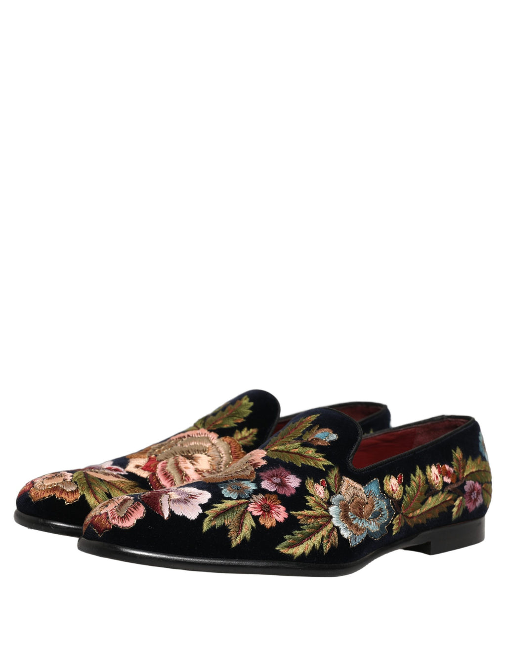 Dolce & Gabbana Black Velvet Floral Embroidery Loafers Shoes