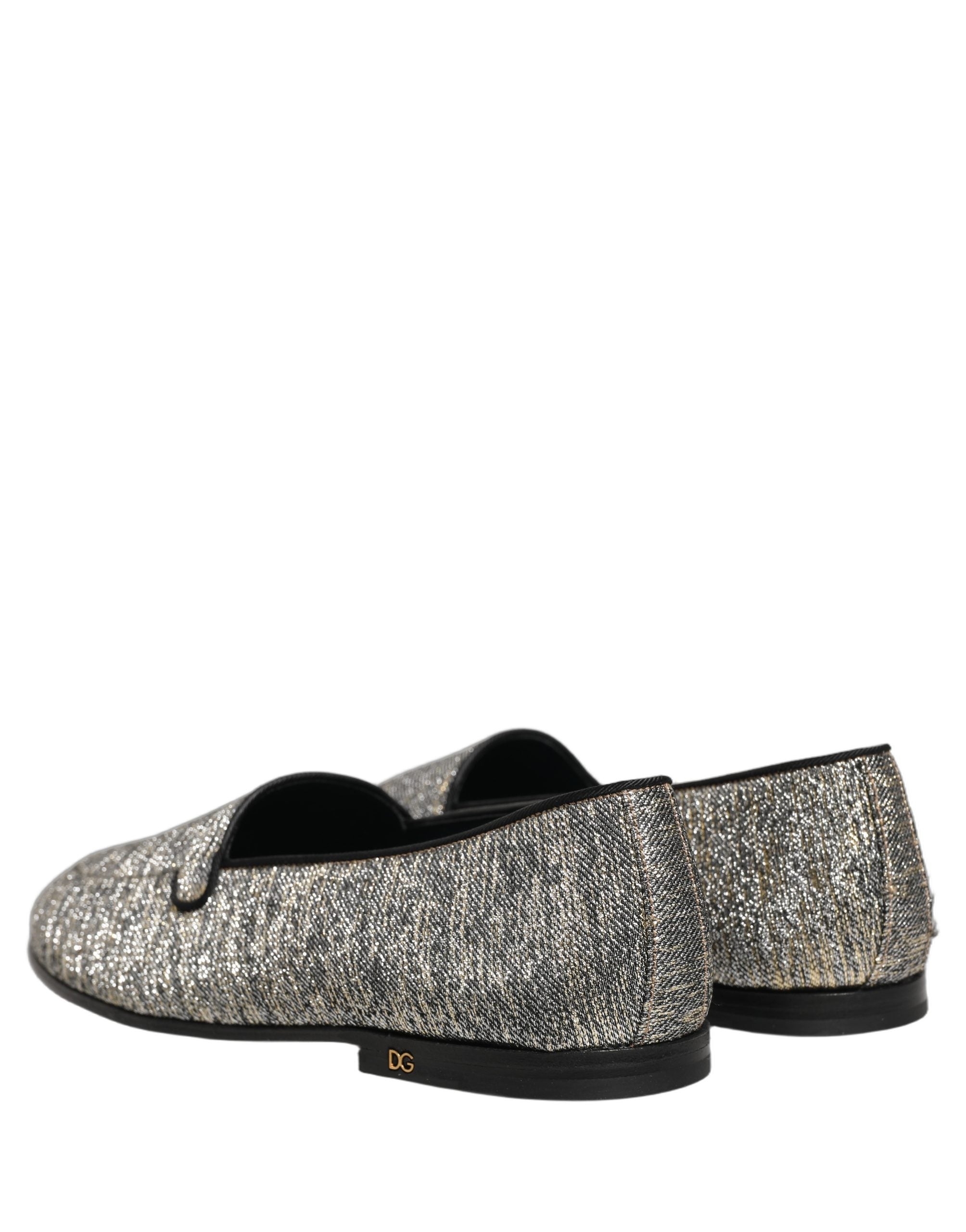 Dolce & Gabbana Gray Glitter Lurex DG Logo Dress Loafers Shoes