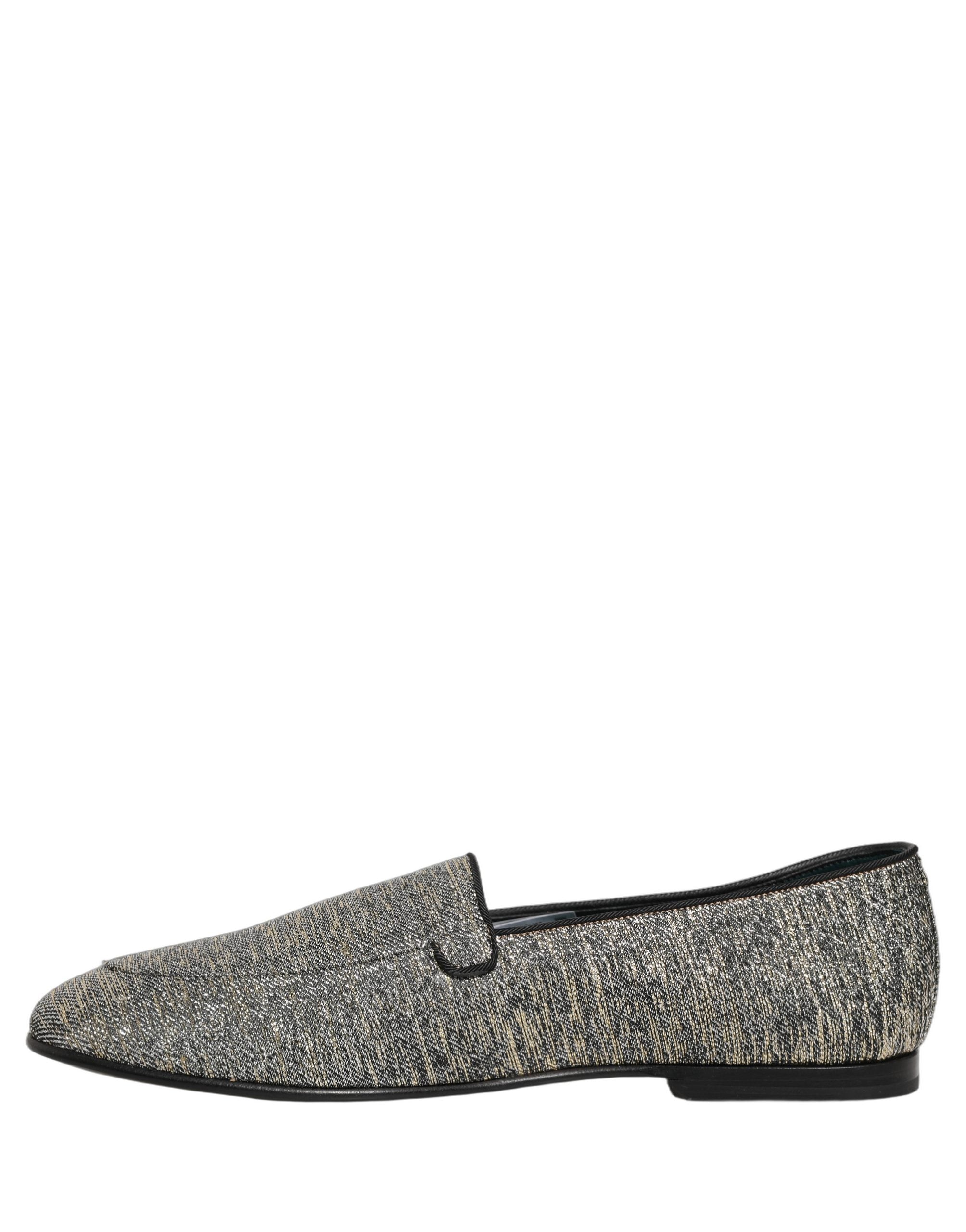 Dolce & Gabbana Gray Glitter Lurex DG Logo Dress Loafers Shoes