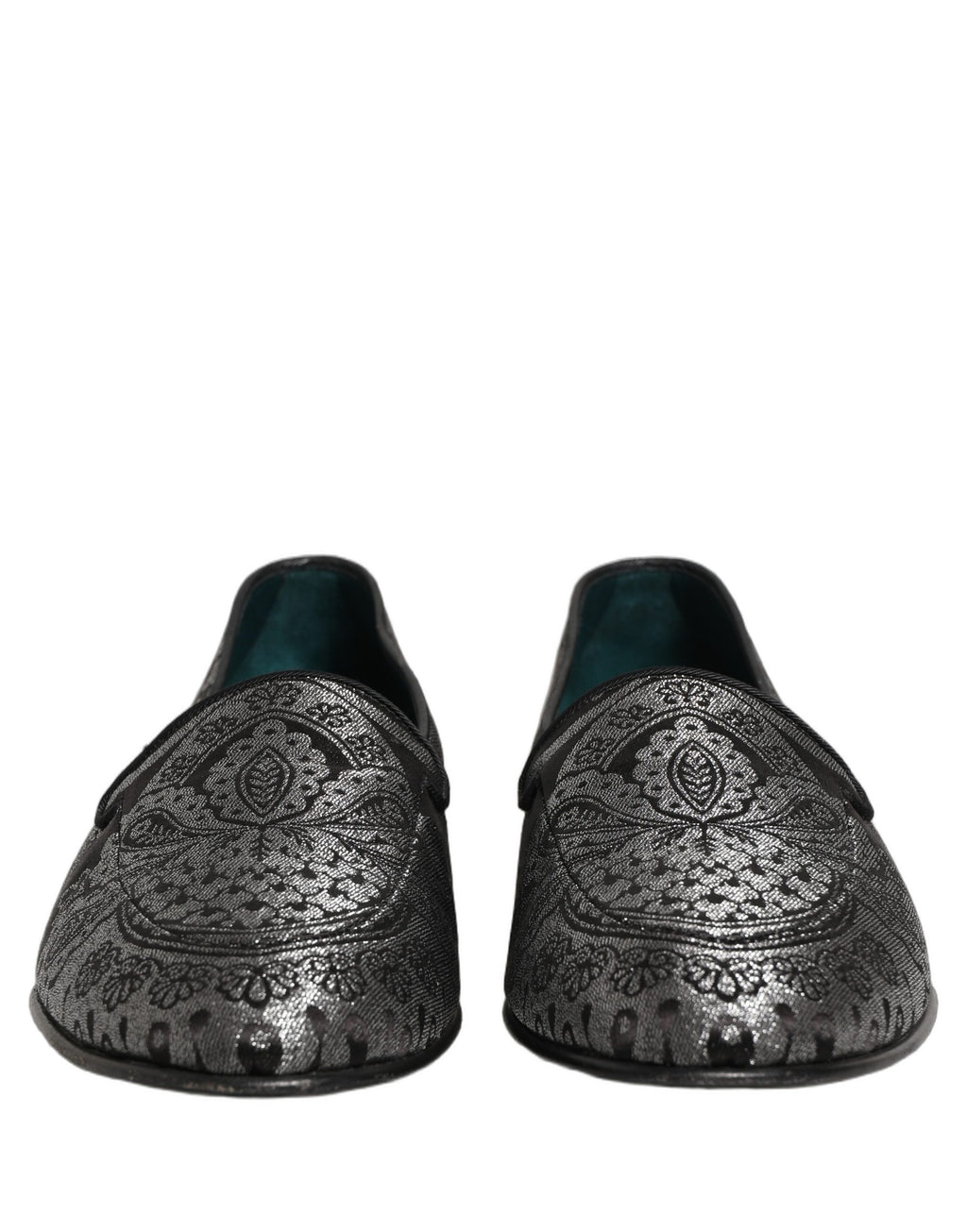 Dolce & Gabbana Silver Jacquard Leather Slip On Loafers Shoes