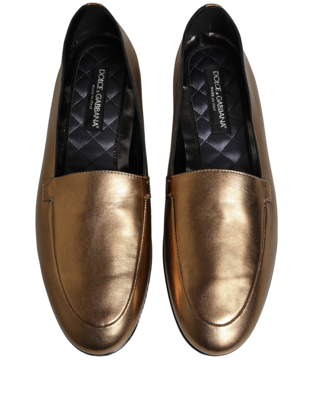 Dolce & Gabbana Gold Leather DG Logo Slip On Men Loafers Shoes