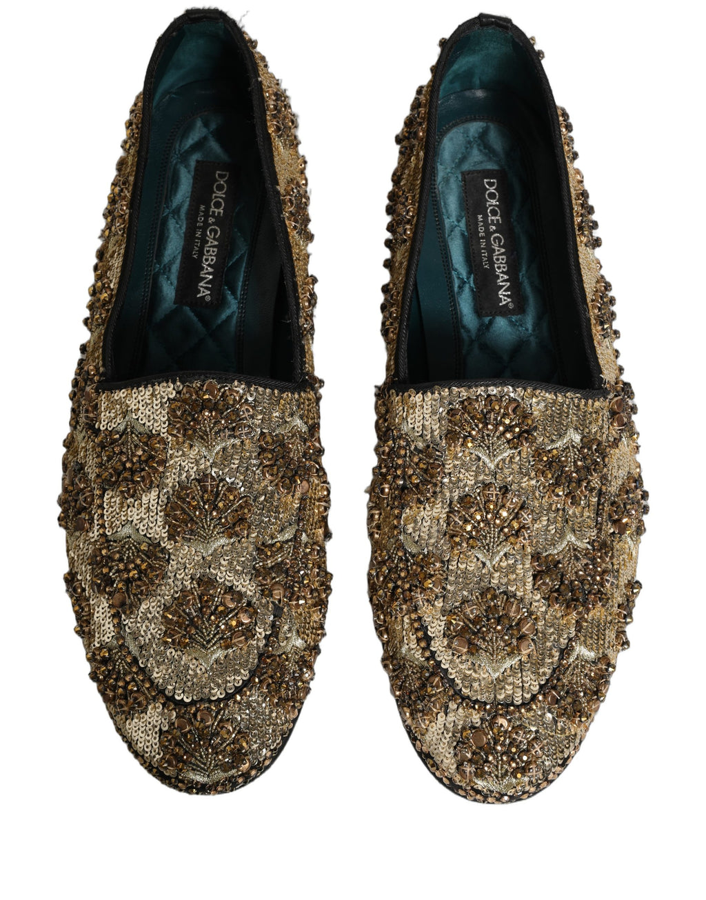 Dolce & Gabbana Gold Sequin Embellished Dress Loafers Shoes