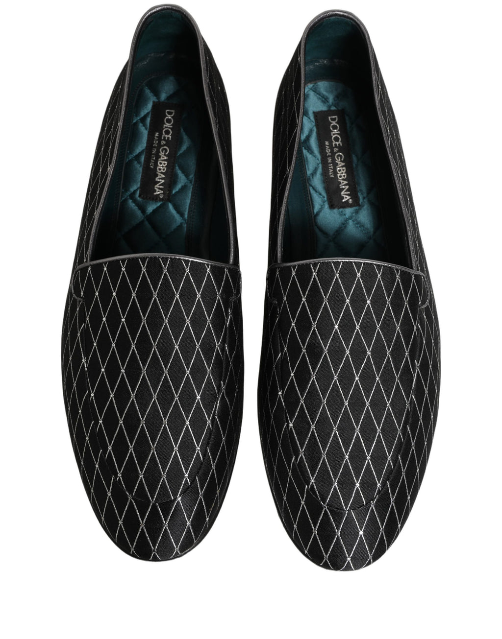 Dolce & Gabbana Black Velvet Diamond Stitched Loafers Shoes
