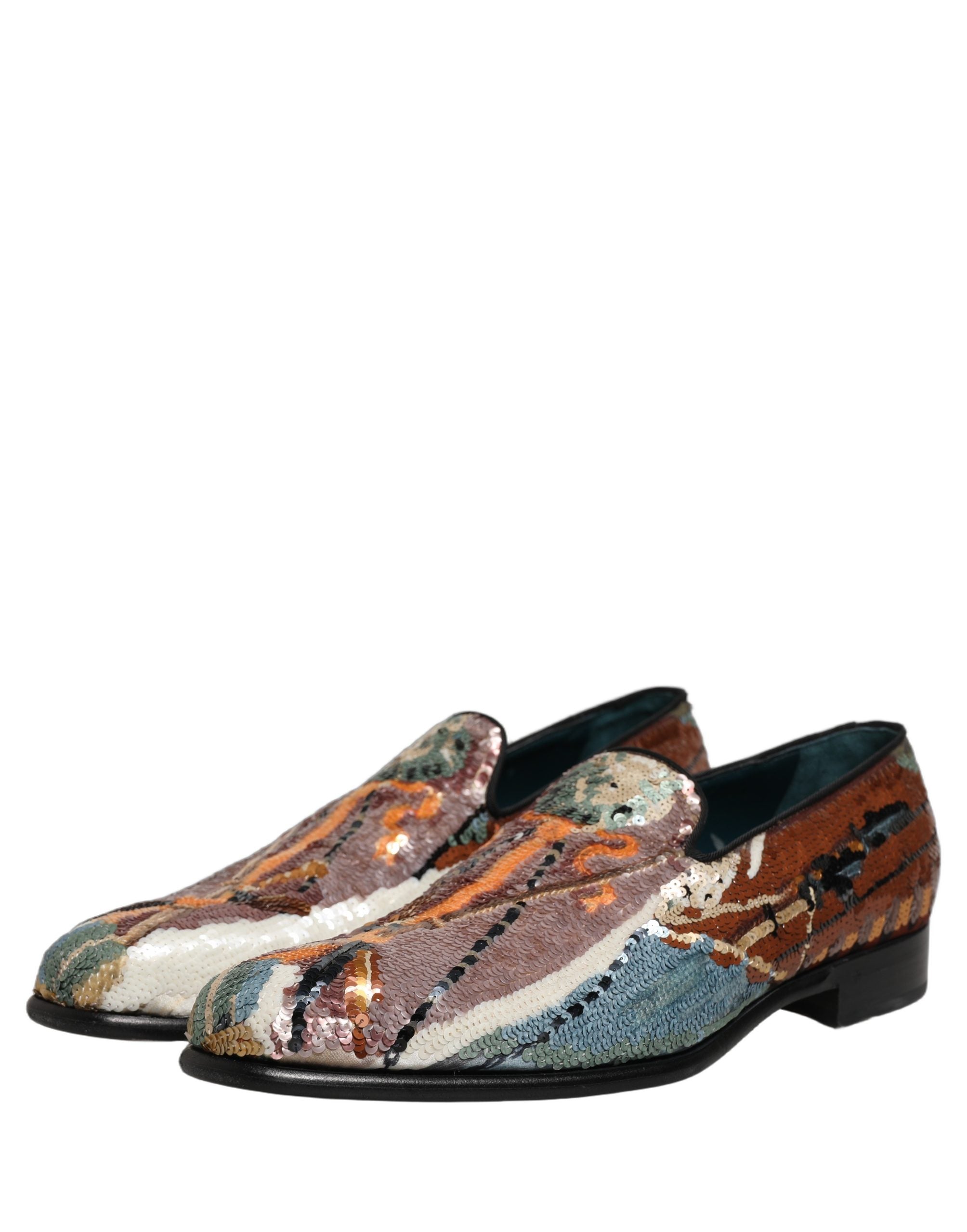 Dolce & Gabbana Multicolor Embroidered Sequin Loafers Shoes