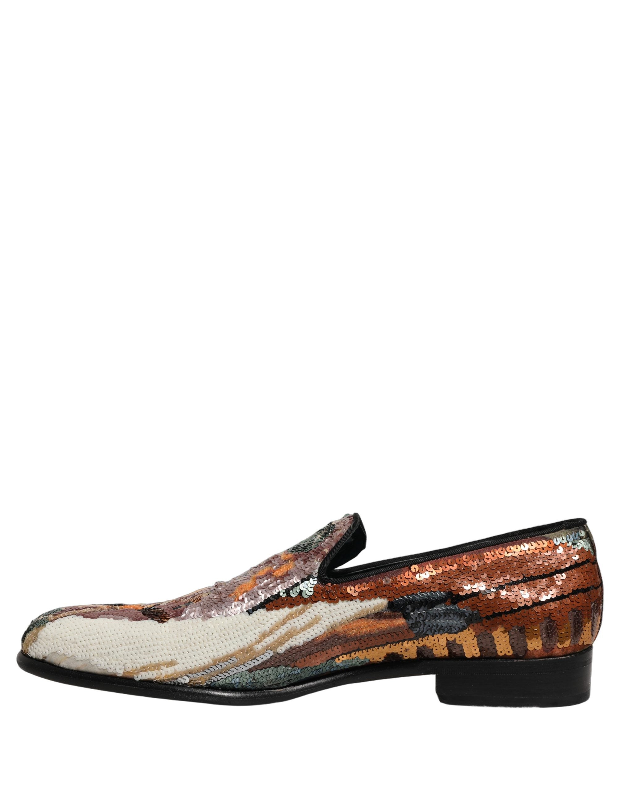 Dolce & Gabbana Multicolor Embroidered Sequin Loafers Shoes