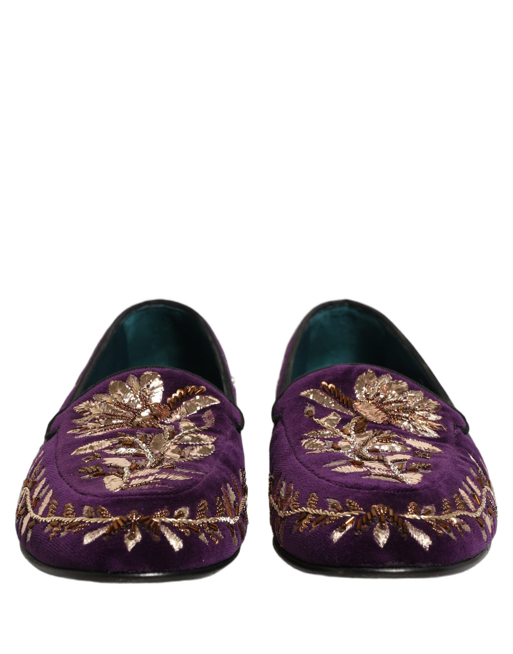 Dolce & Gabbana Violet Velvet Floral Embroidery Loafers Shoes
