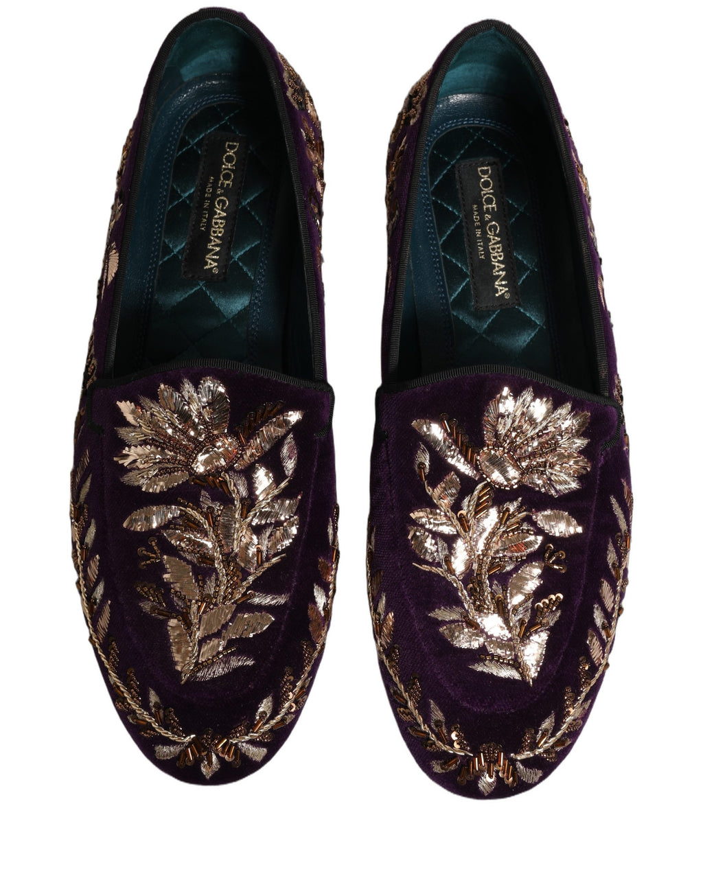 Dolce & Gabbana Violet Velvet Floral Embroidery Loafers Shoes