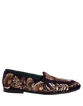 Dolce & Gabbana Violet Velvet Floral Embroidery Loafers Shoes