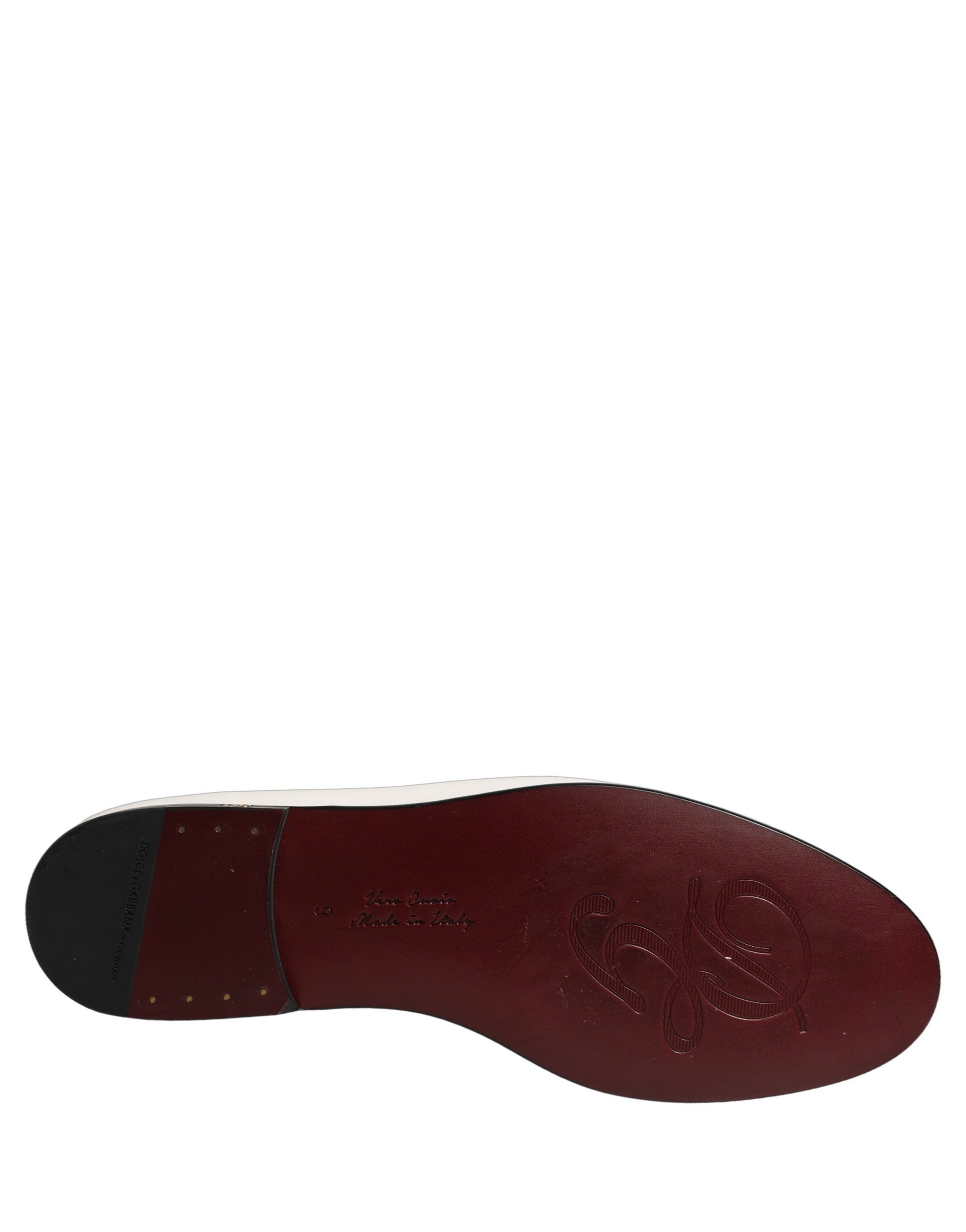 Dolce & Gabbana White Leather Logo Slip On Men Loafers Shoes