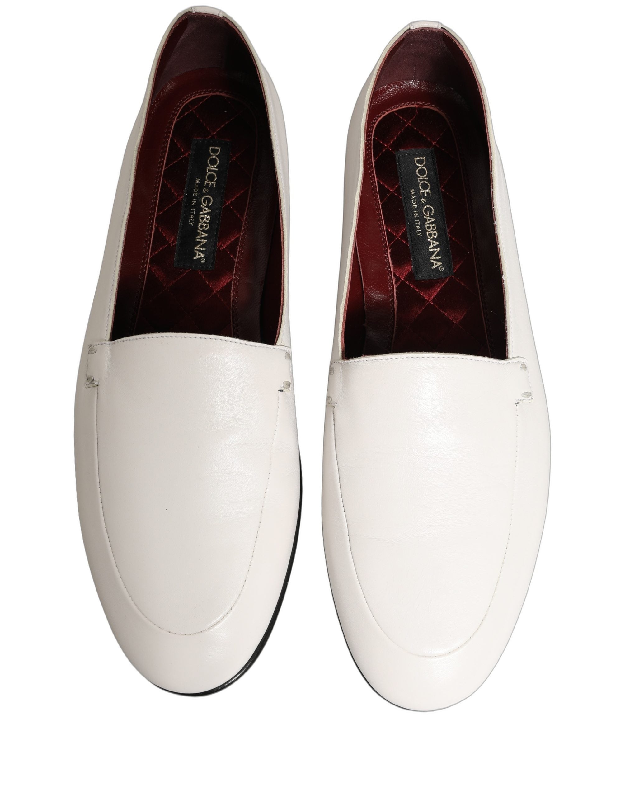 Dolce & Gabbana White Leather Logo Slip On Men Loafers Shoes