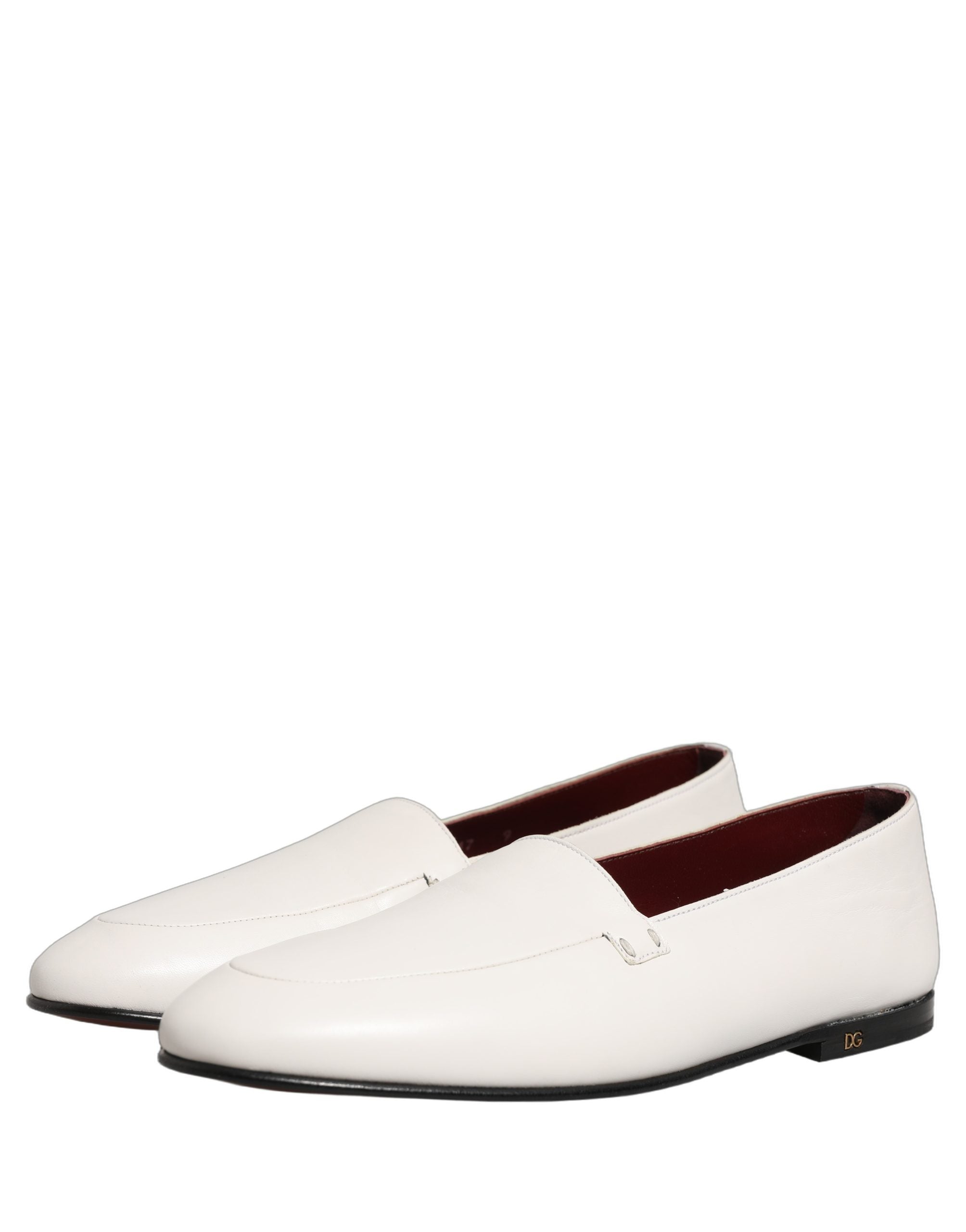 Dolce & Gabbana White Leather Logo Slip On Men Loafers Shoes