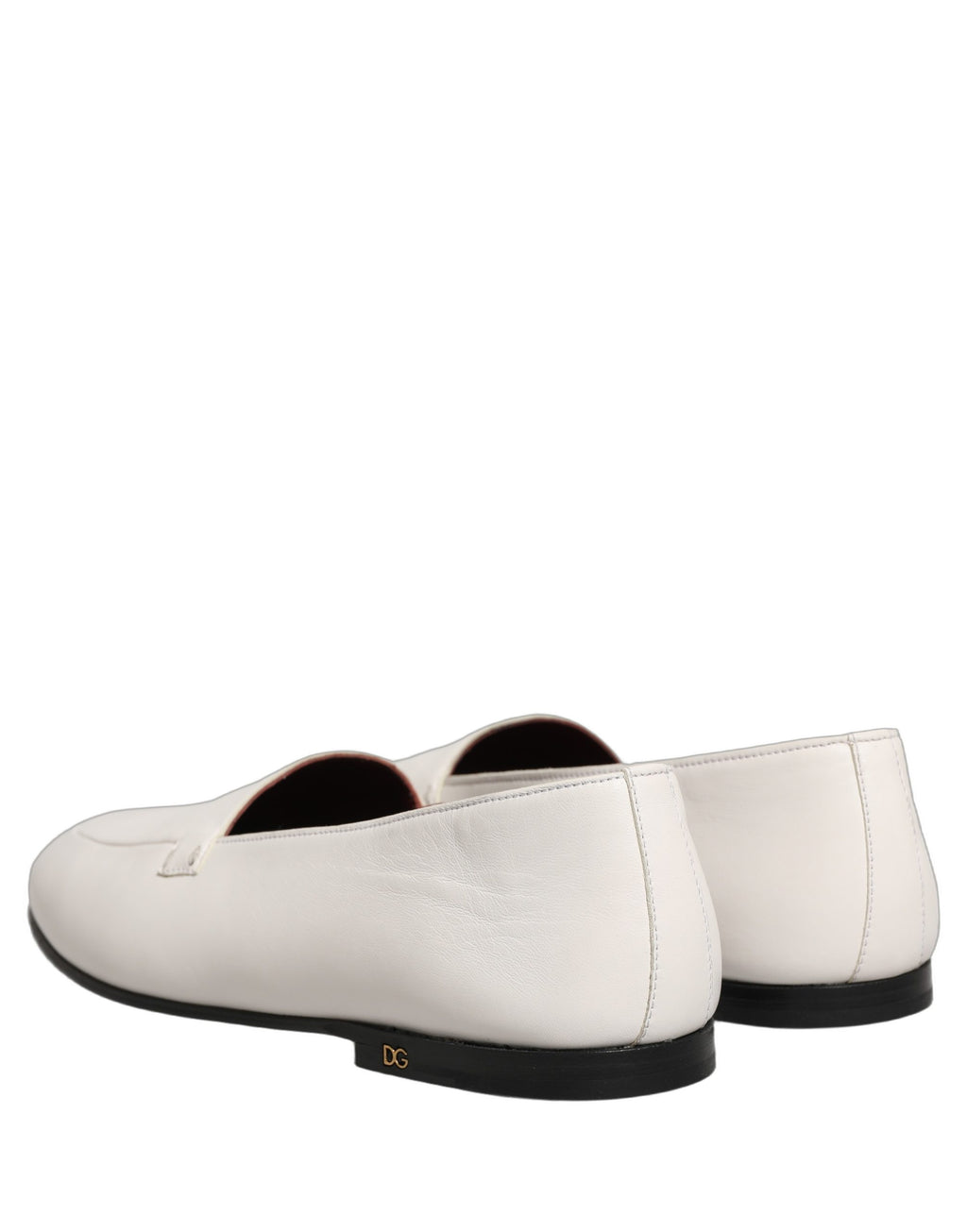 Dolce & Gabbana White Leather Logo Slip On Men Loafers Shoes