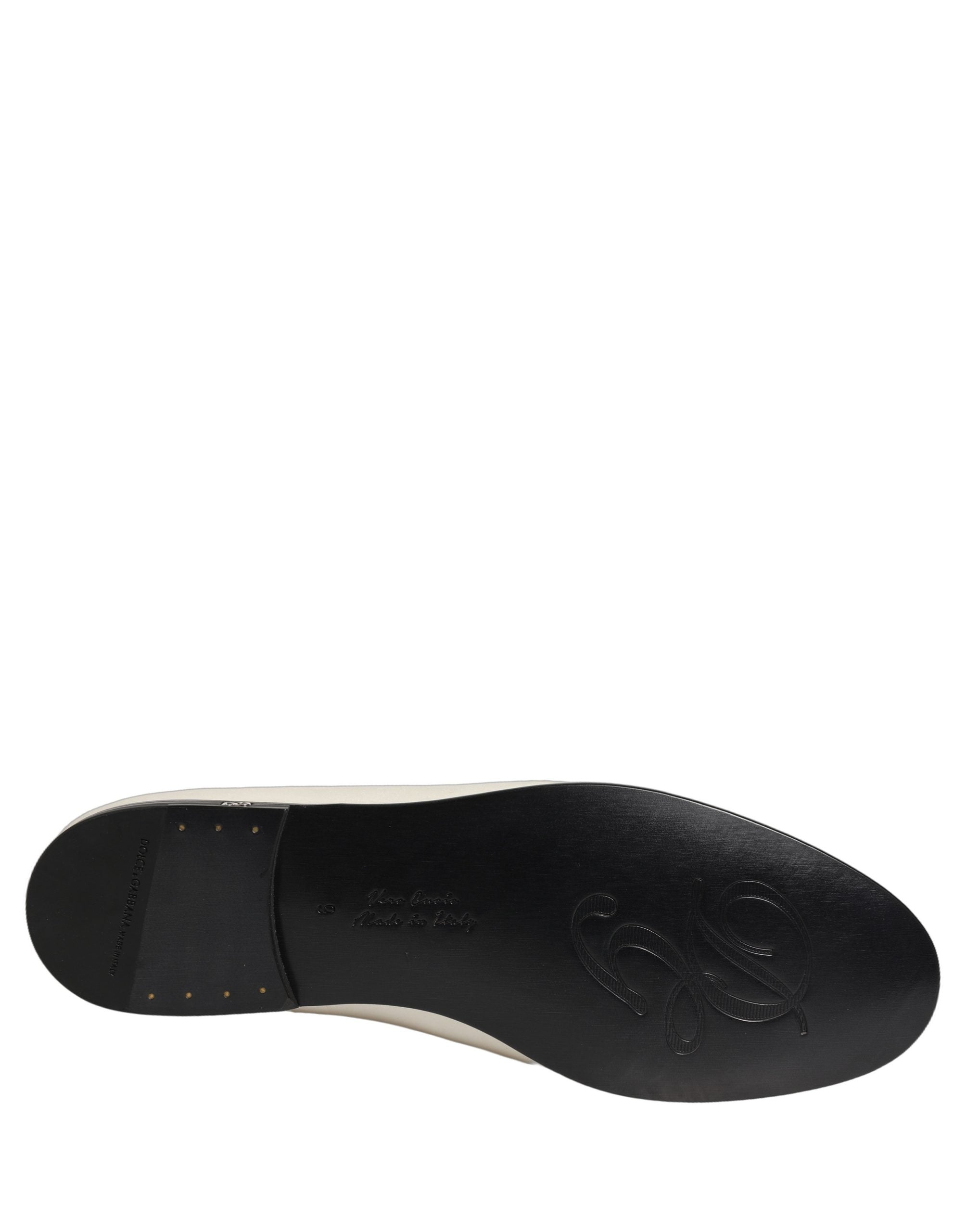 Dolce & Gabbana White Satin Logo Slip On Flats Loafers Shoes