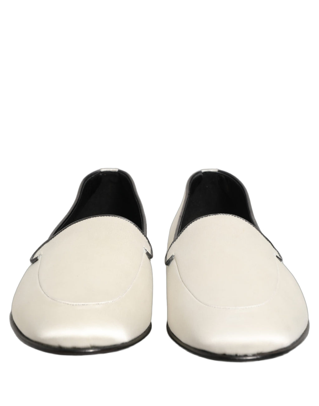 Dolce & Gabbana White Satin Logo Slip On Flats Loafers Shoes