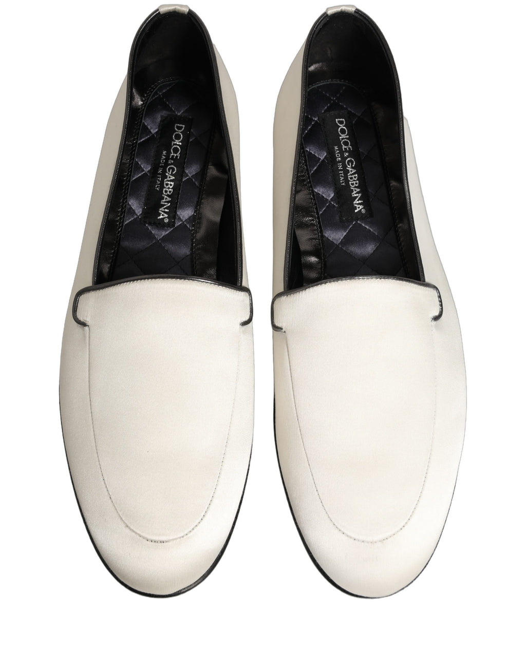 Dolce & Gabbana White Satin Logo Slip On Flats Loafers Shoes